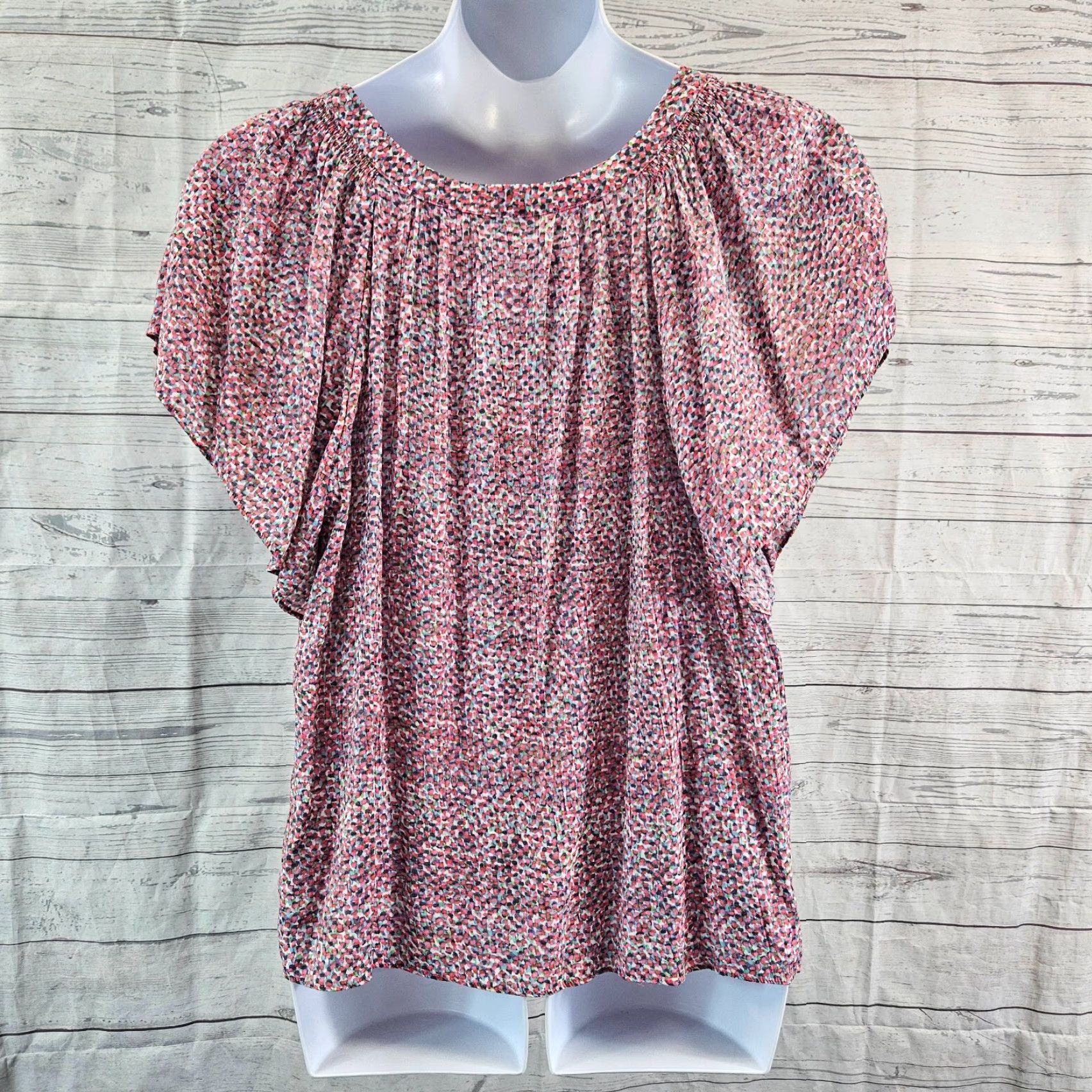 Vintage VINTAGE Zac & Rachel Womens Top 1X Pink Green Short Sleeve Rayon Blend Tie Neck Shirt Womens Size XL / US 12-14 / IT 48-50 - 4 Thumbnail