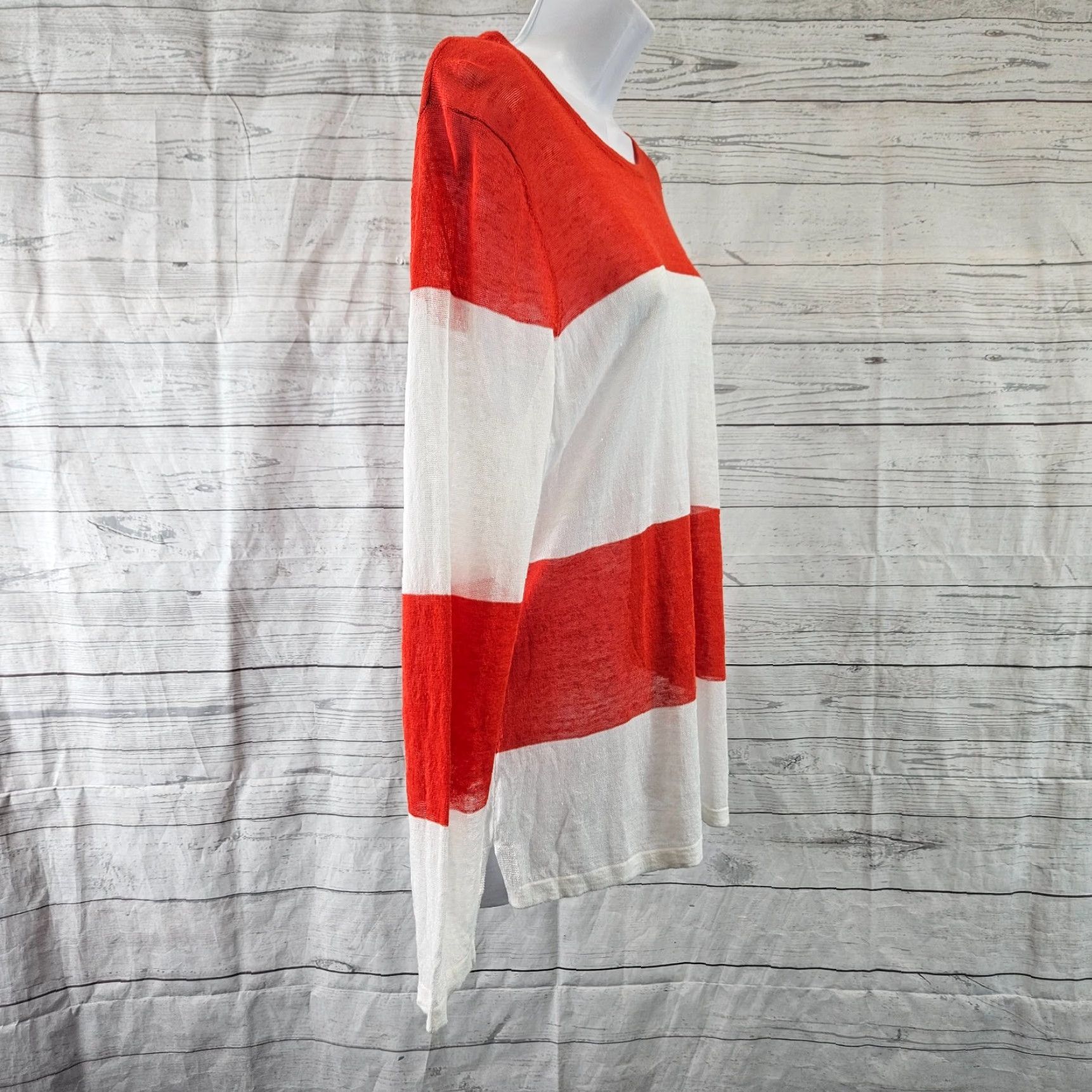 Vintage Tyler Boe Womens Blouse XL Red White Stripe Linen Blend Long Sleeve Shirt Women XL Red White Stripe Linen Blend Size XL / US 12-14 / IT 48-50 - 3 Thumbnail