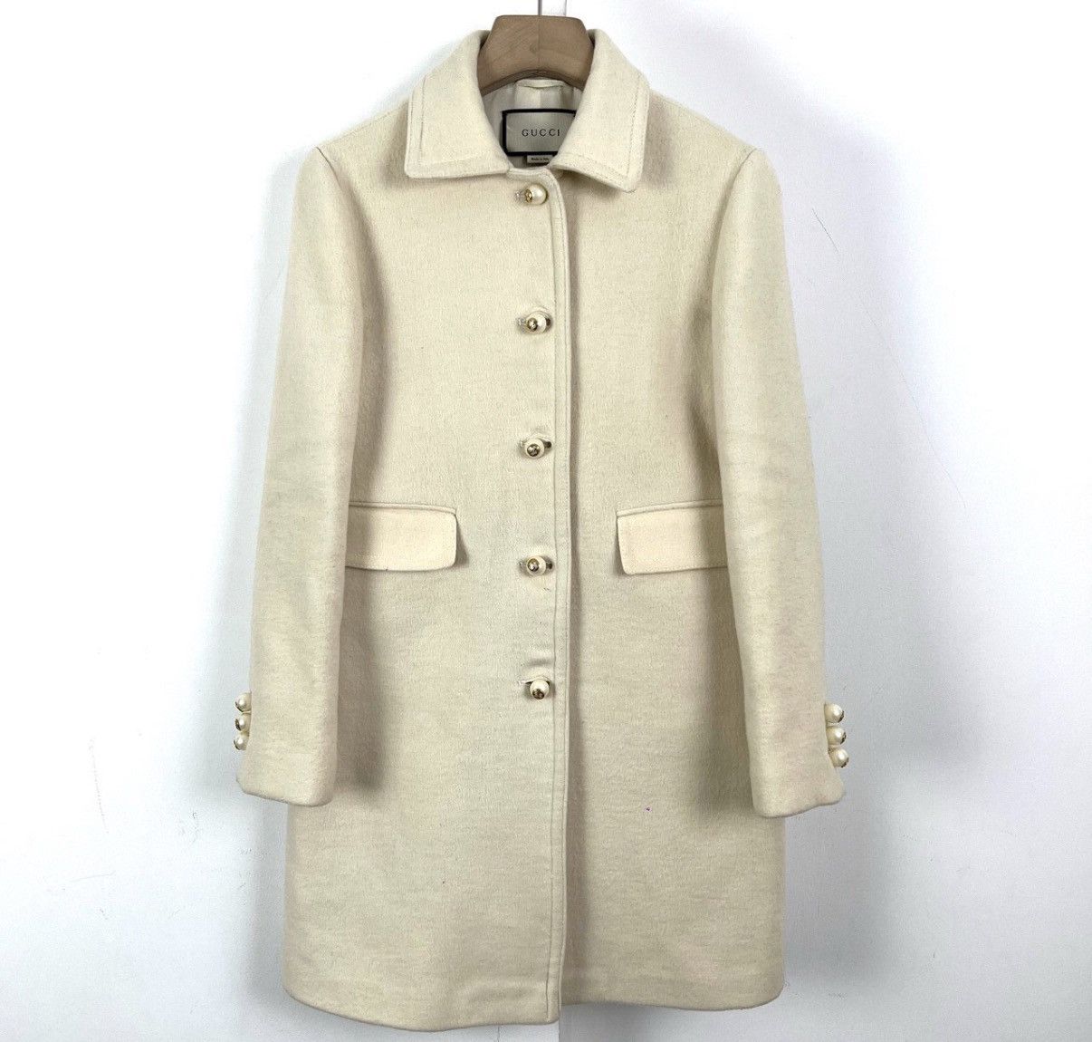 Gucci Gucci/Gucci Double G Pearl Button White Wool Coat K12 Size M / US 6-8 / IT 42-44 - 1 Thumbnail