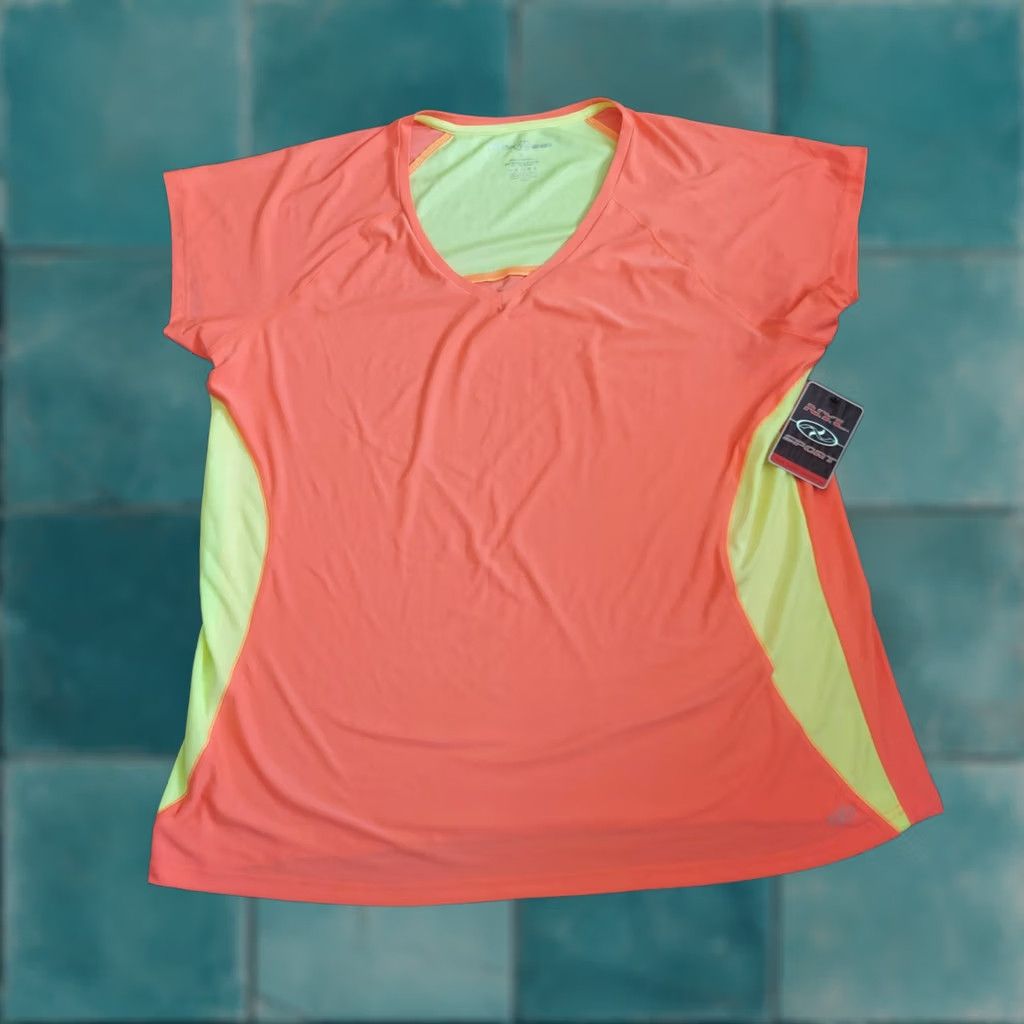 Vintage N.Y.L. Sport Laundry Women Activewear Orange Yellow Top NWT 3X Crew Neck Short Sleeve Tank Sports Activewear Basic Shirt Womens Size XXL / US 16-18 / IT 52-54 - 1 Thumbnail