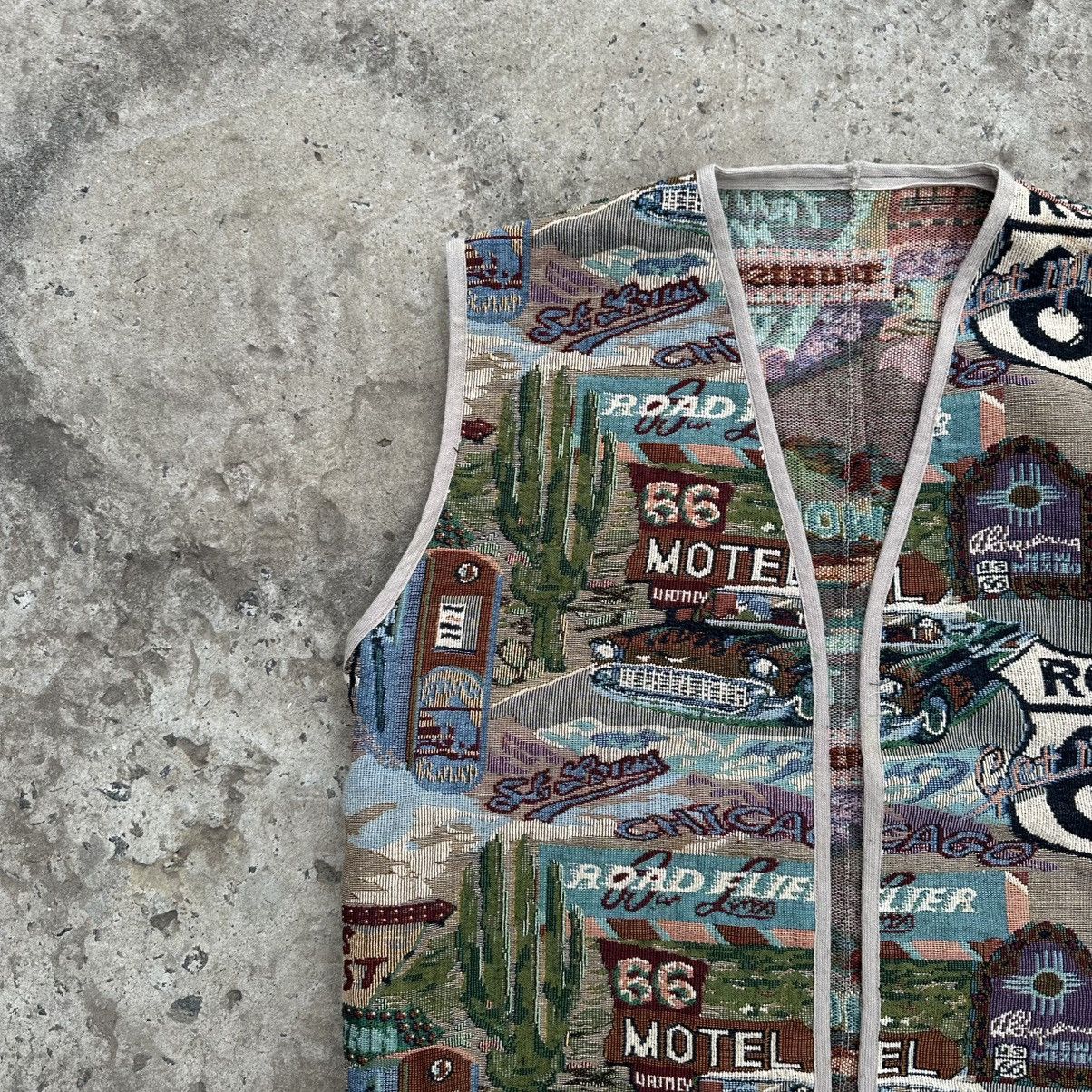 If Six Was Nine × Japanese Brand Vintage Tapestry Vest Rout 66 Hand Made Custom Moto Size US L / EU 52-54 / 3 - 6 Thumbnail