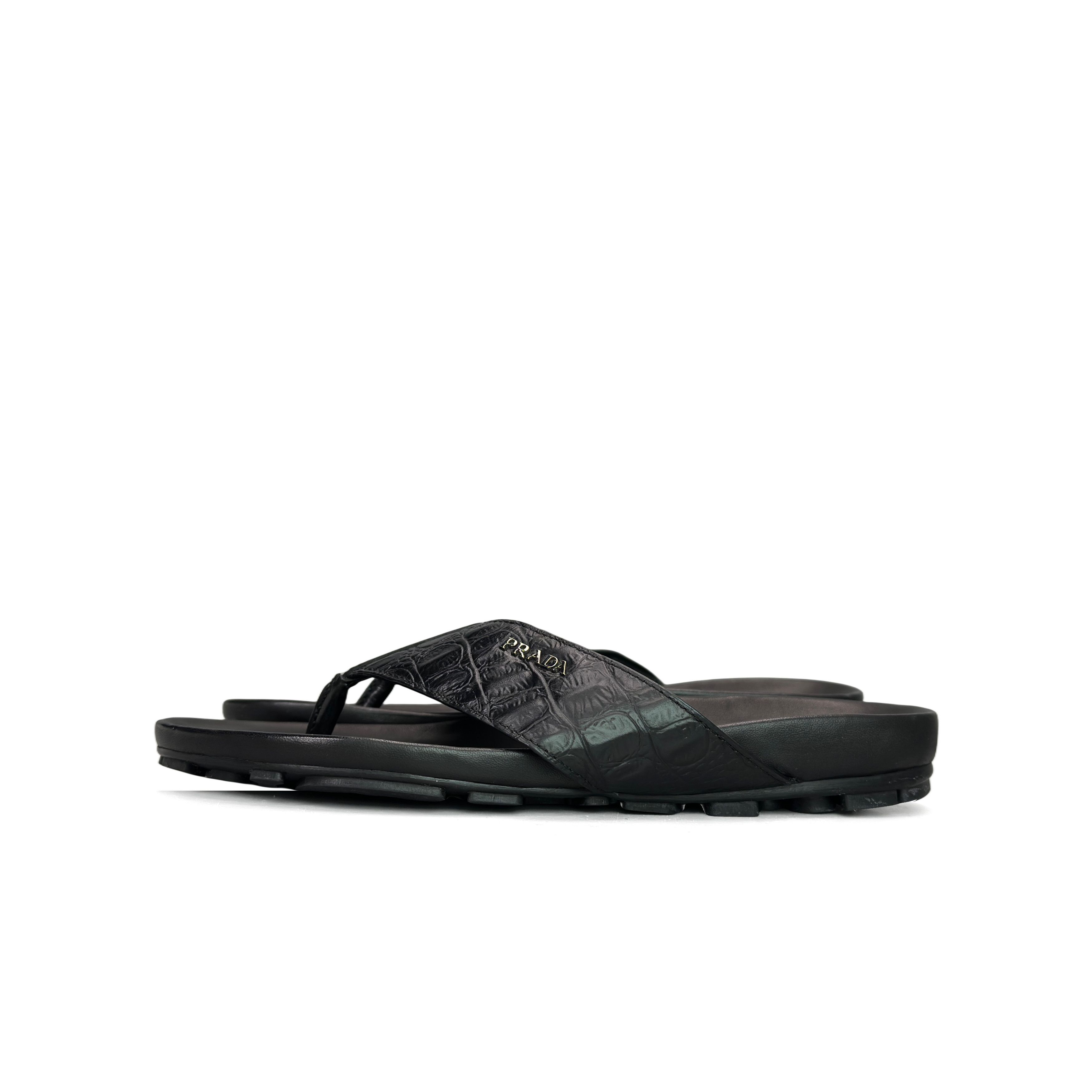 Prada Prada Crocodile Embossed Leather Sandals US 7 Size US 7 / EU 40 - 1 Thumbnail