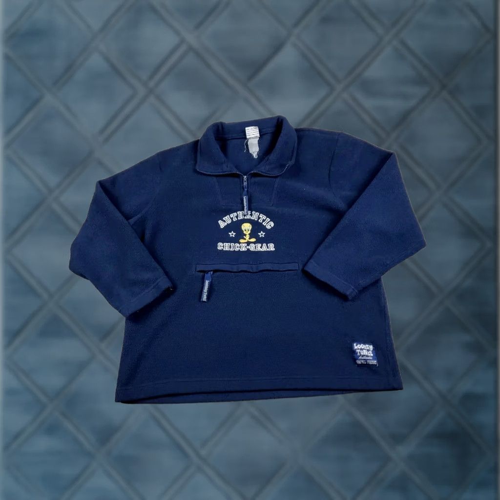 Vintage VINTAGE Looney Tunes Jacket 1/2 Zip Fleece Blue 90s M Adults Men Tweety Bird Short Stand-Up Collar Pockets Regular 1/4 Zip Size US M / EU 48-50 / 2 - 1 Thumbnail