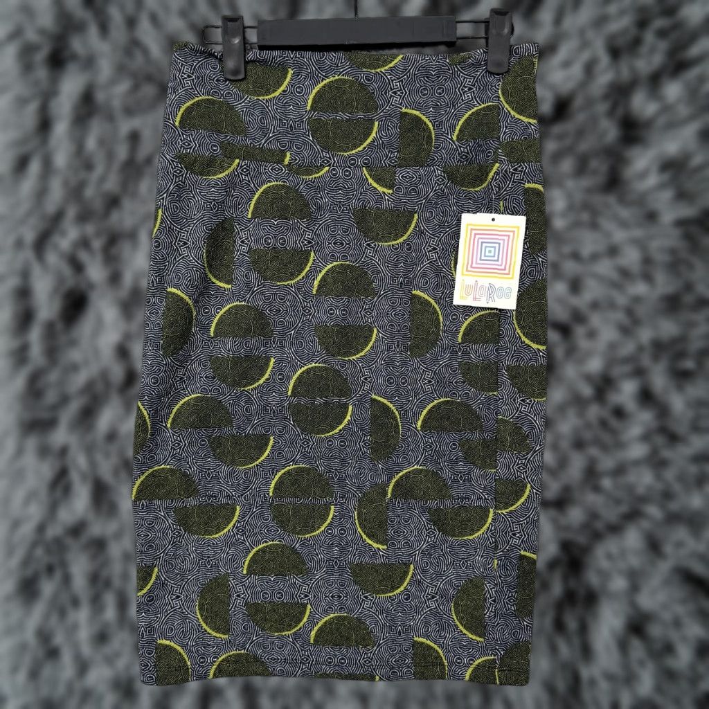 Vintage LuLaRoe Cassie Skirt Womens Small Gray Green Geometric Pencil Stretch Bodycon Size 28" / US 6 / IT 42 - 1 Thumbnail