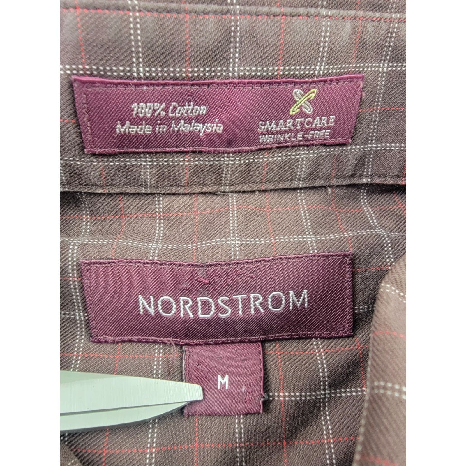 Nordstrom Nordstrom Shirt Mens Medium Maroon Plaid Button Down 100% Cotton Wrinkle Free Compact Mens Button-Up Shirt with Embroidered Accents, Regular Fit Size US M / EU 48-50 / 2 - 3 Thumbnail