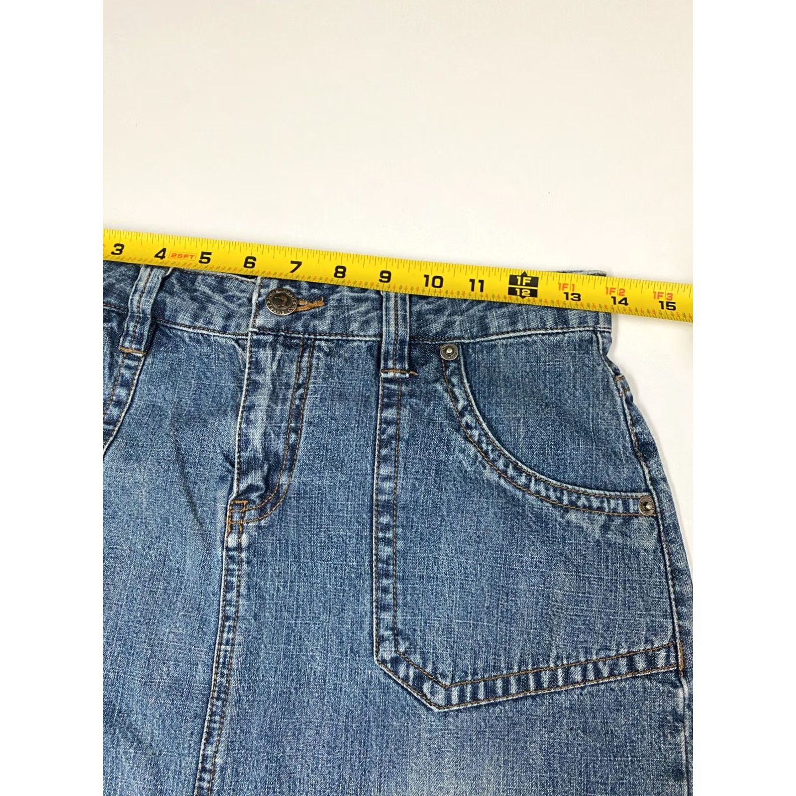 Vintage Duck Head Womens Skirt Denim Knee Length A-Line Zip Blue 3 Regular Lined Ruffle Zipper Casual Vintage No Size 26" / US 2 / IT 38 - 6 Thumbnail