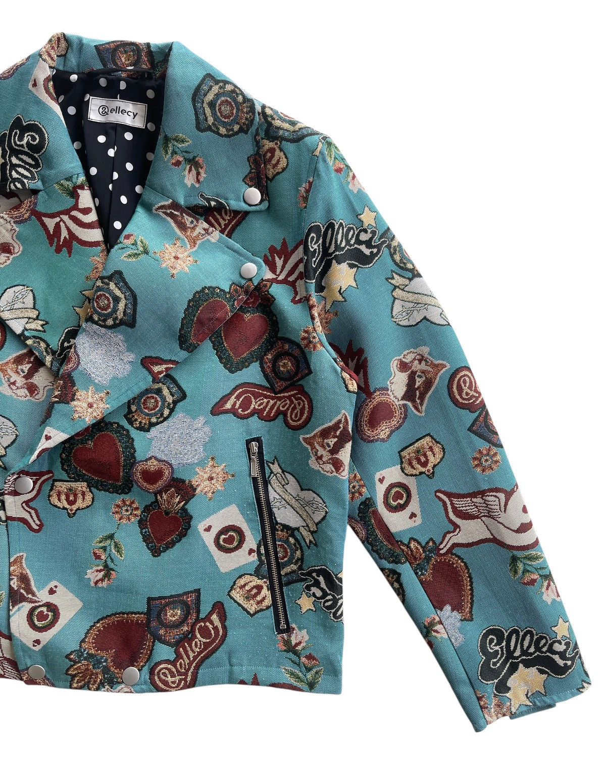 Japanese Brand Ellecy Printed Double Collar Biker Jacket Size US M / EU 48-50 / 2 - 7 Thumbnail