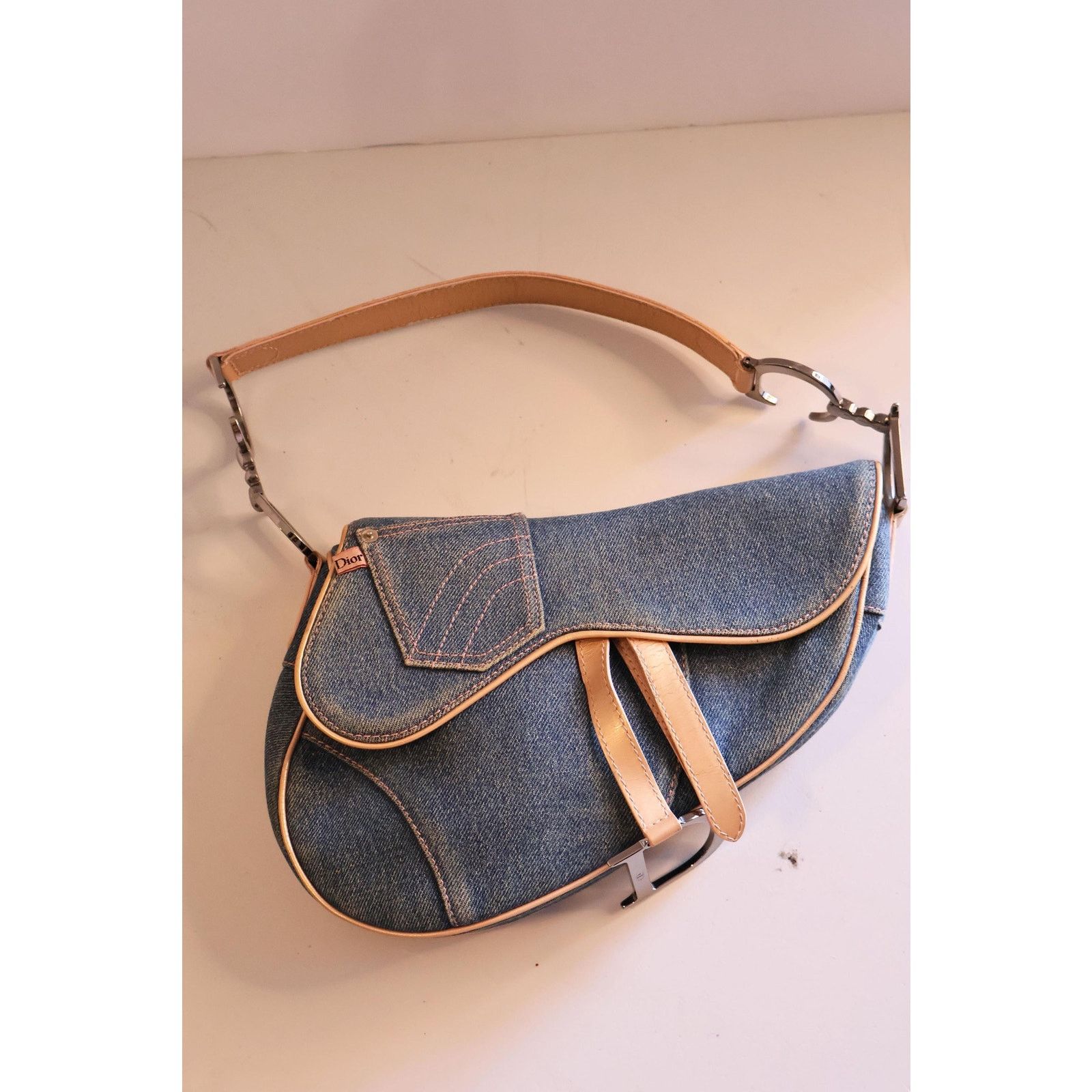 Dior RARE Christian Dior Blue Denim Saddle Bag Size ONE SIZE - 7 Thumbnail