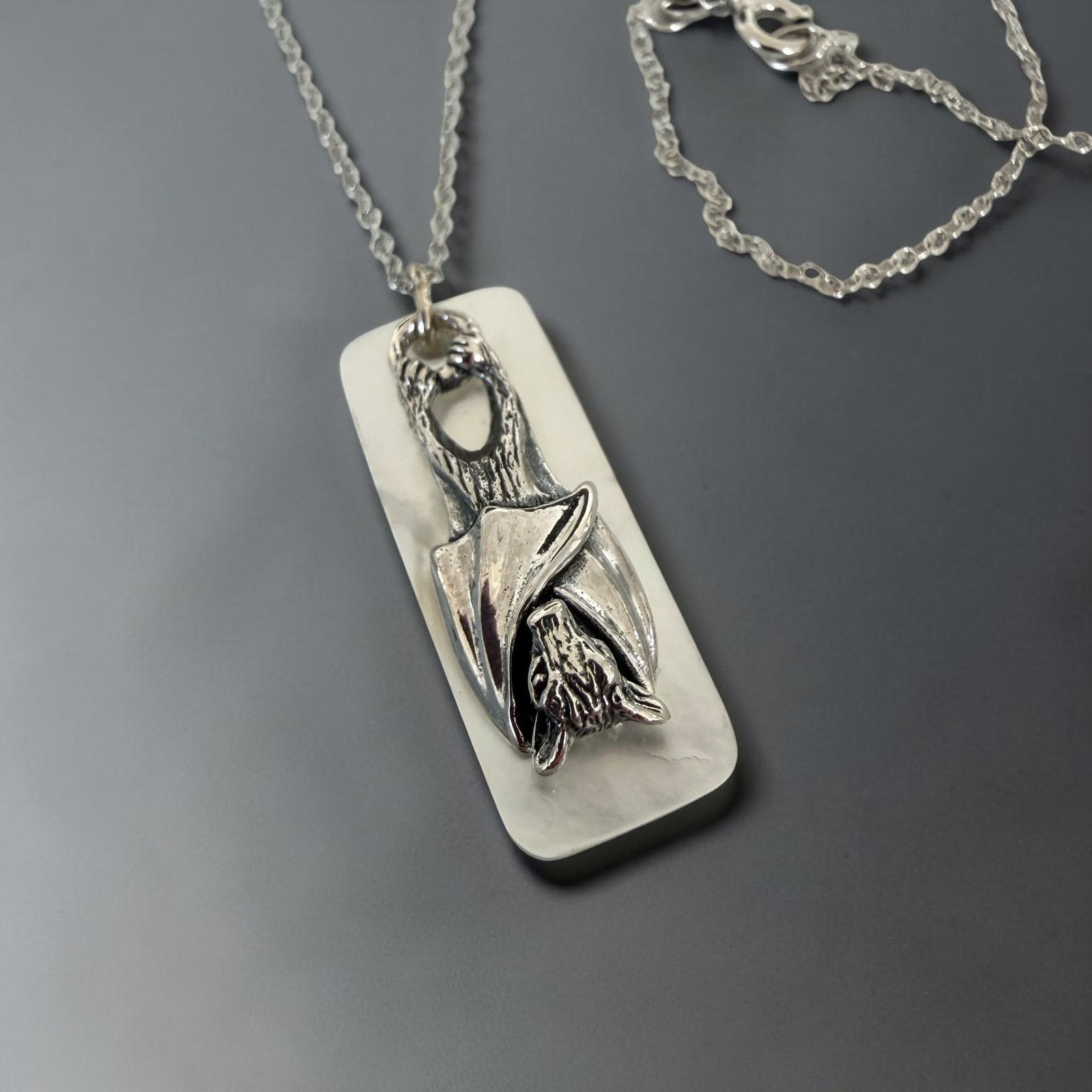 Other Sterling Silver Bat Pendant Mother of Pearl 18" Chain Gothic Size ONE SIZE - 1 Thumbnail