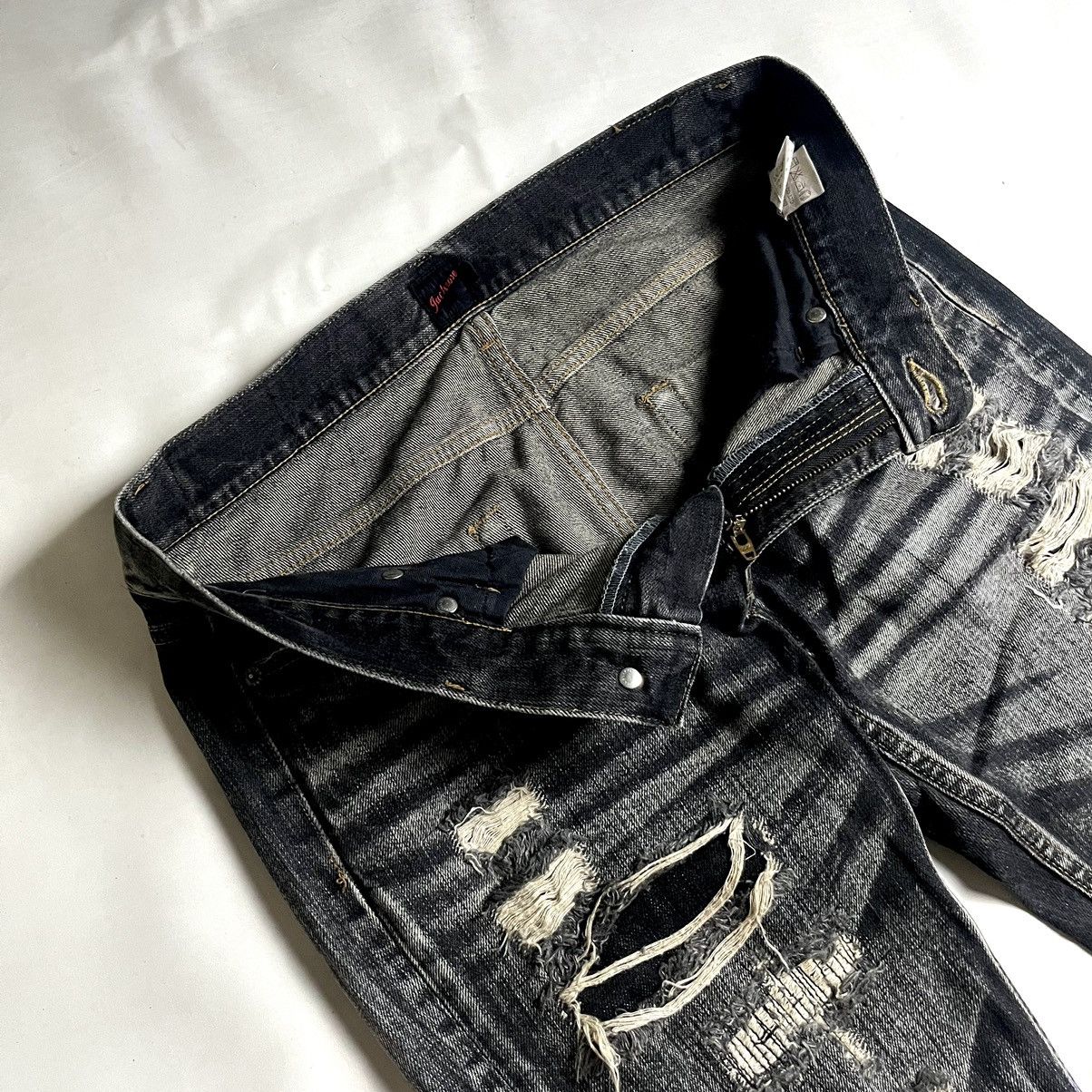 JACKROSE 2000s- Jackrose Faded Black Clawmark Crash Denim Size US 31 - 4 Thumbnail