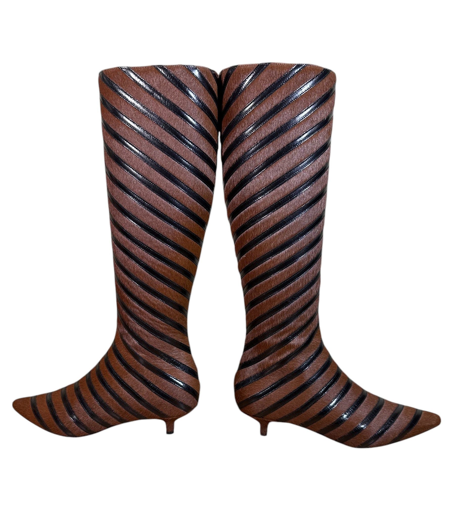 Sonia Rykiel Striped Kitten Heel Boots - Brown Size US 6 / IT 36 - 6 Thumbnail