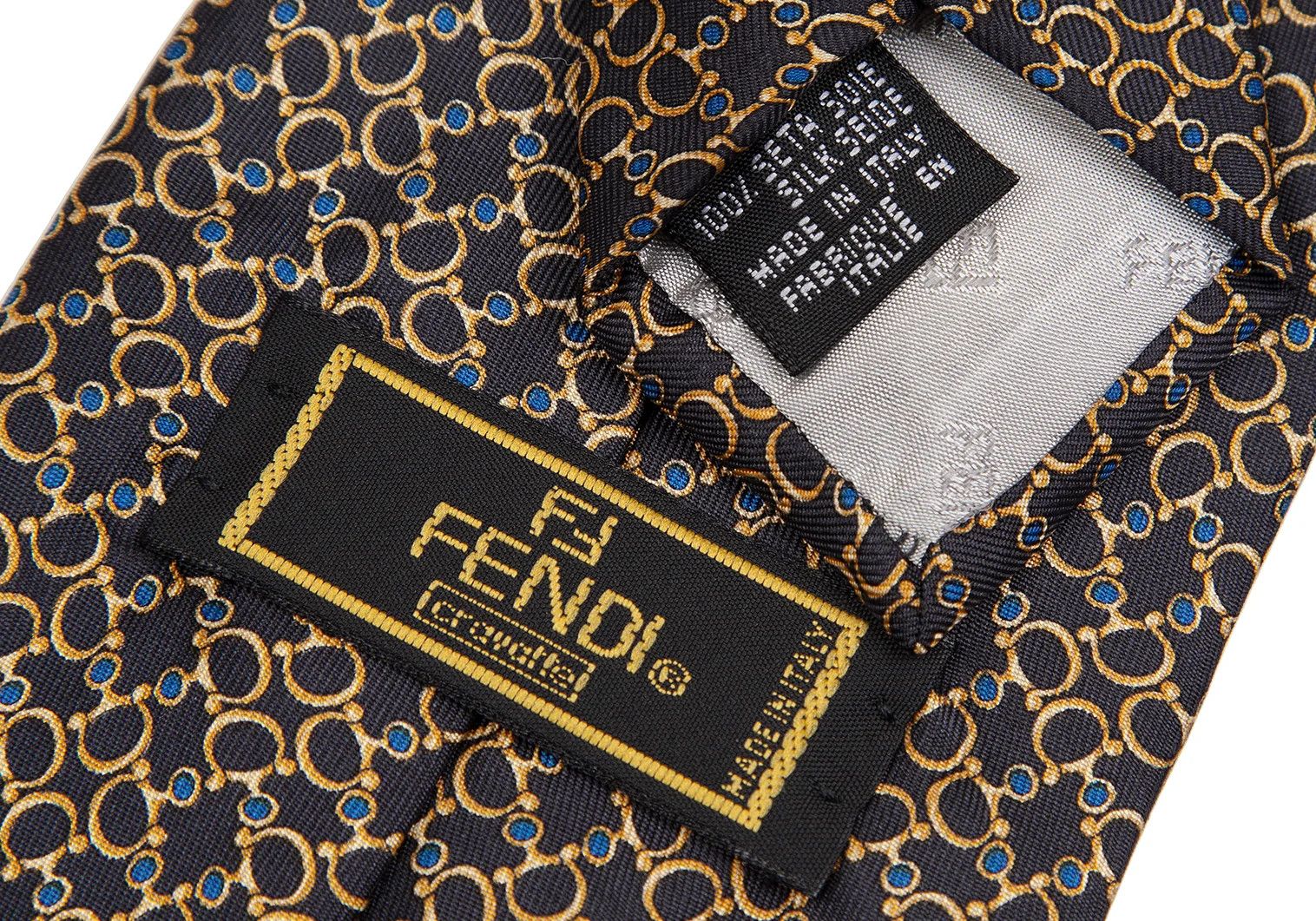 Fendi Geometric Pattern Silk Tie in Navy and Yellow Size ONE SIZE - 7 Thumbnail