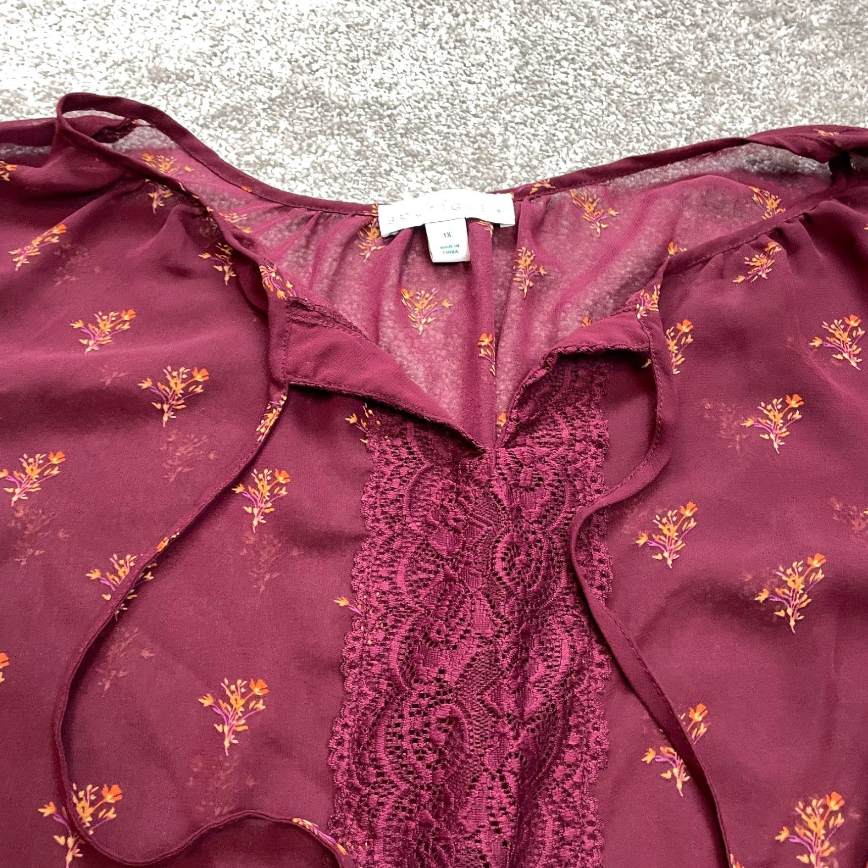 Vintage Boutique Blouse Shirt 1X Red Lightweight Tie Long Sleeve Top Womens Casual Workwear Blouse Size XL / US 12-14 / IT 48-50 - 4 Thumbnail