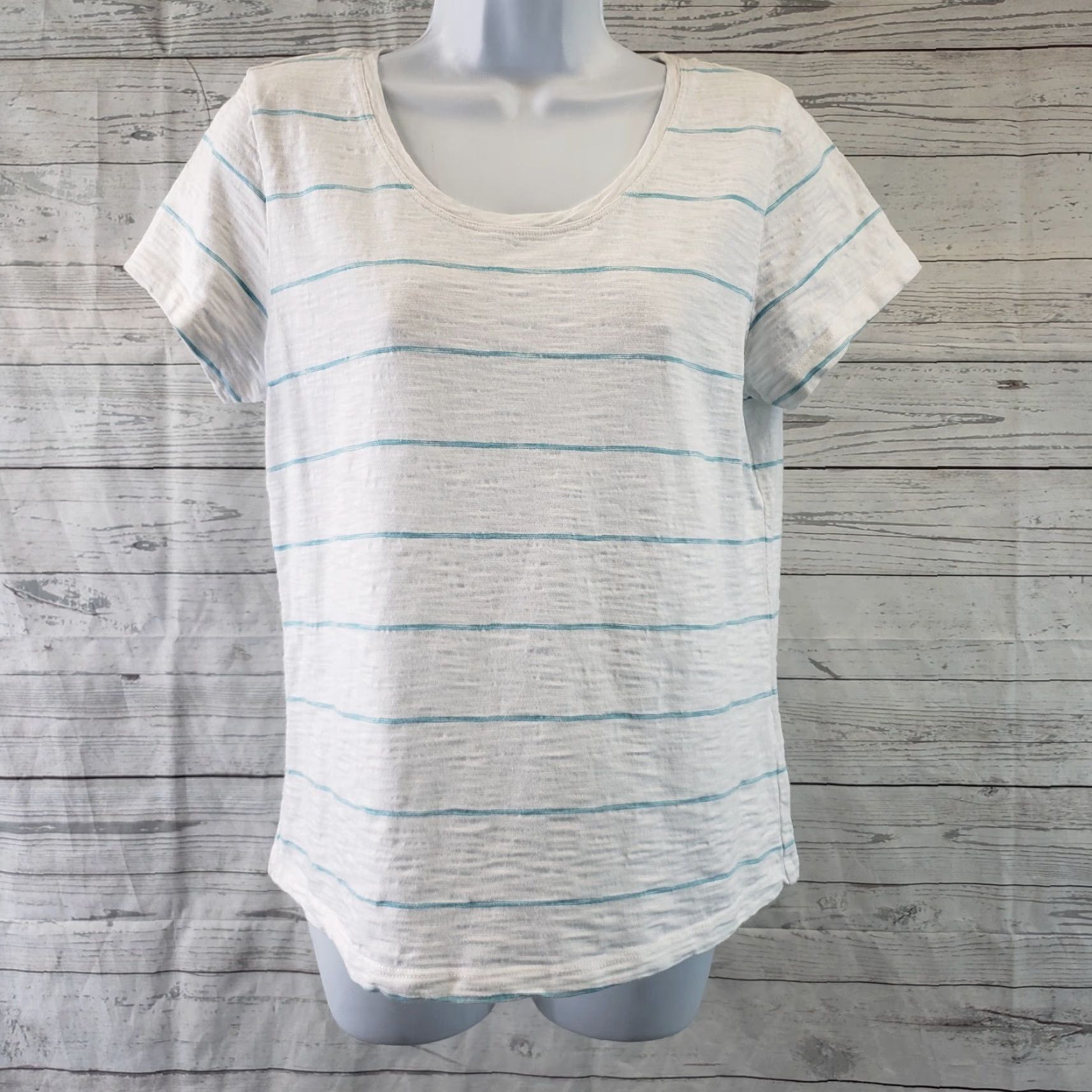 Habitat Habitat Womens Tee Sz S White Blue Stripe Short Sleeve Cotton Shirt Womens Multicolor Stripe 90s/2000s Fashion Size 28" / US 6 / IT 42 - 2 Thumbnail
