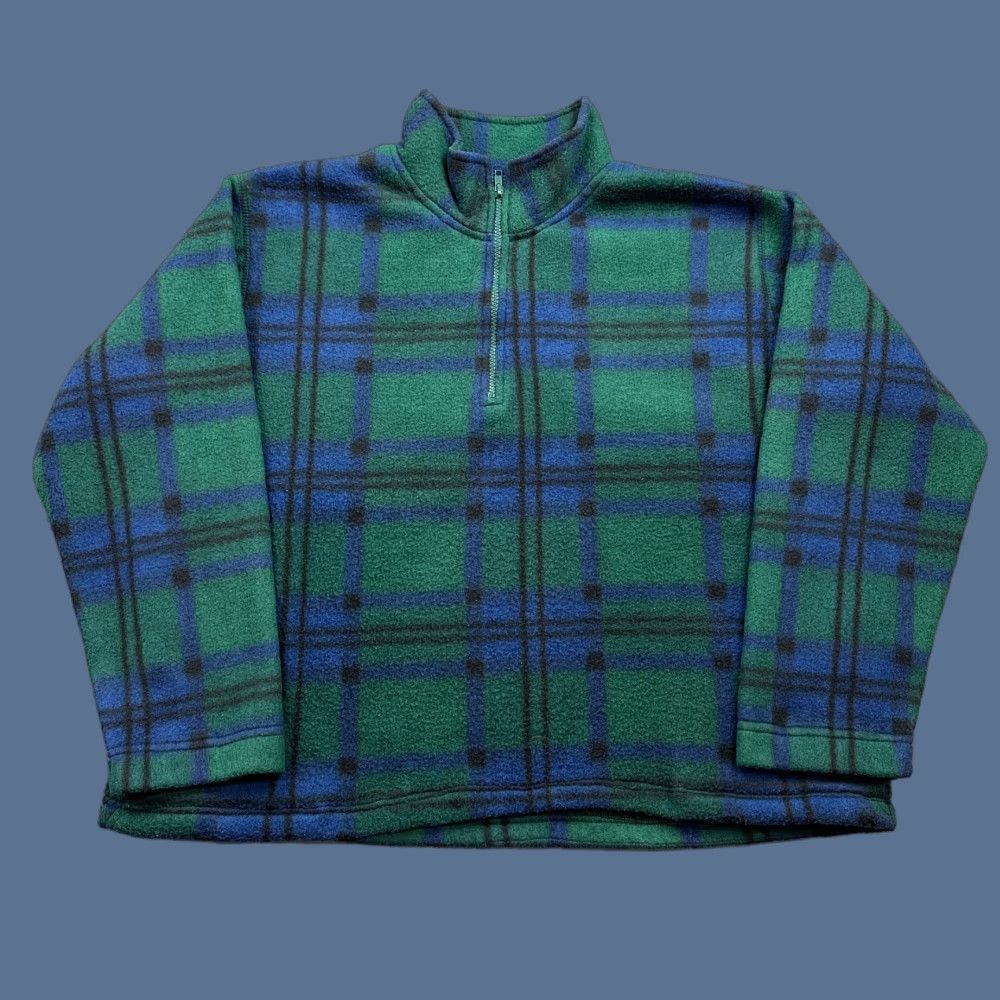 Bugle Boy VINTAGE Bugle Boy Snow Fleece Jacket Mens M Plaid 1/4 Zip Fleece Pullover Green 90s Mens Size US M / EU 48-50 / 2 - 1 Thumbnail
