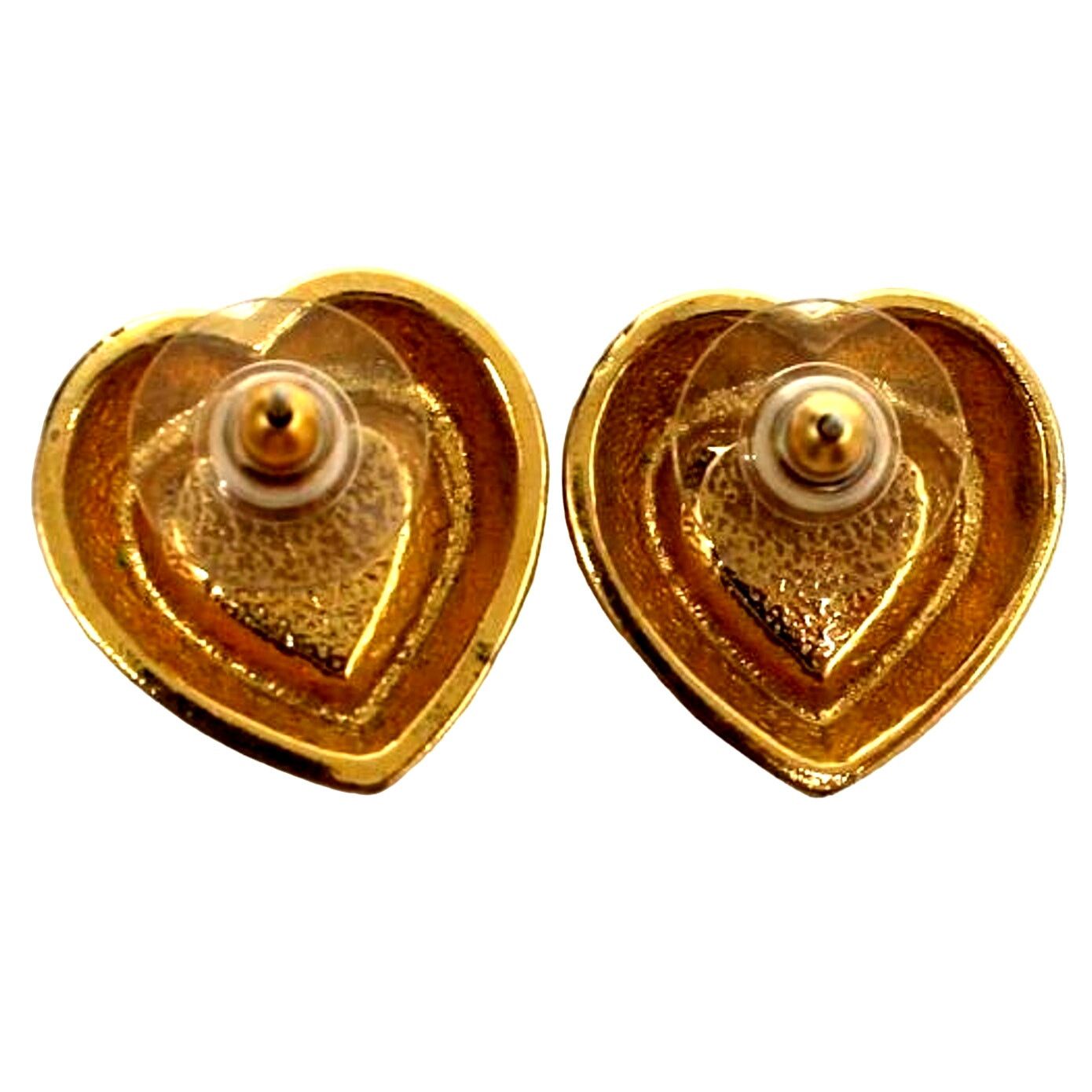 Other Classic Red Rhinestone Heart Pierced Earrings • 3/4" •Golden Size ONE SIZE - 3 Thumbnail