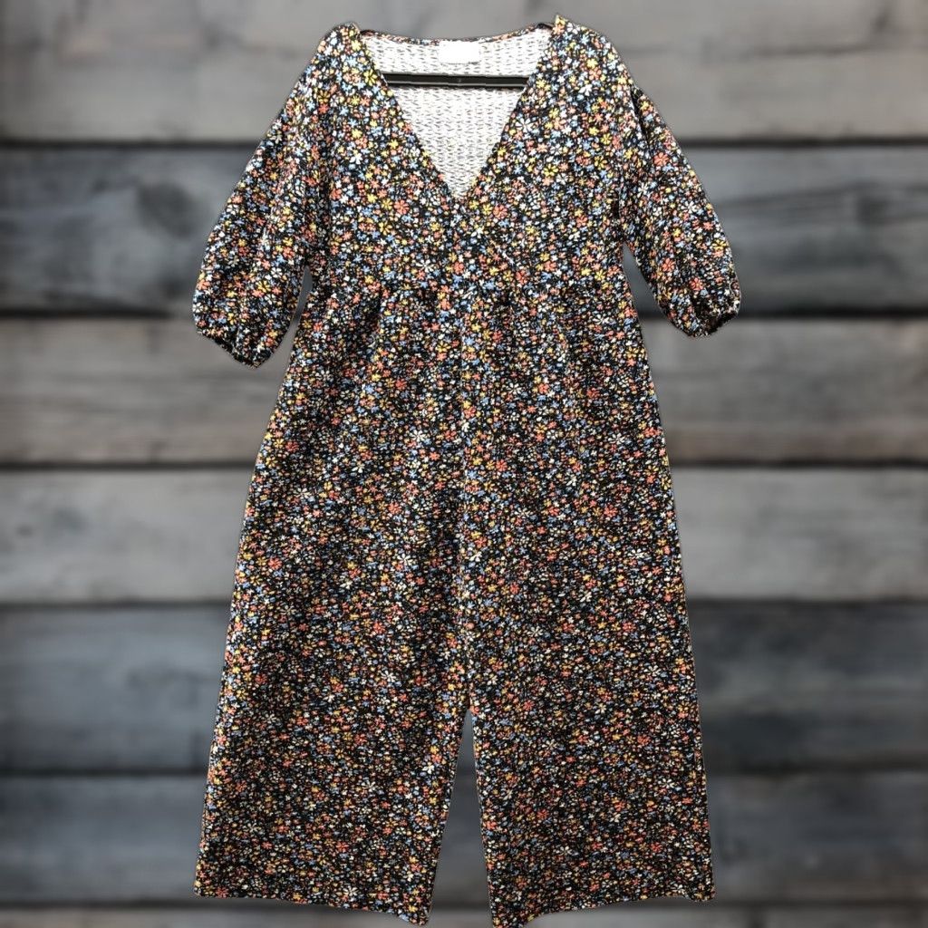 Asos ASOS Wide Leg Jumpsuit Womens 10 Floral Multicolor 3/4 Sleeve Seersucker Crinkle Size 32" / US 10 / IT 46 - 1 Thumbnail