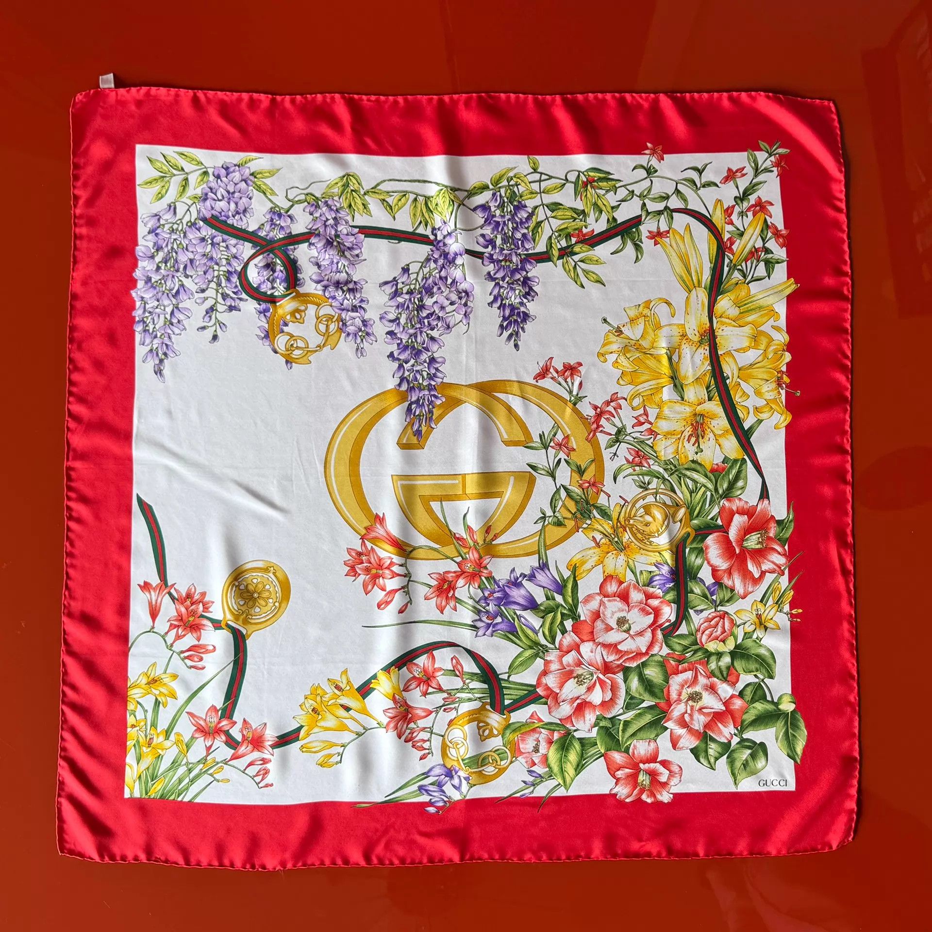 Gucci Gucci Vintage GG Floral 90cm Scarf Golden Double G Size ONE SIZE - 4 Thumbnail