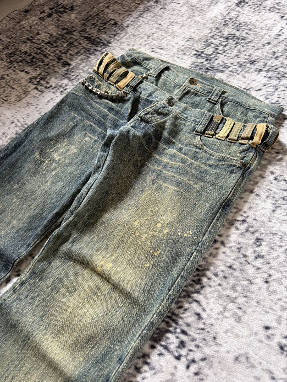20471120 Gumu Japan Green Mud Wash Double Waist Double Studs Jeans Size US 32 / EU 48 - 7 Thumbnail