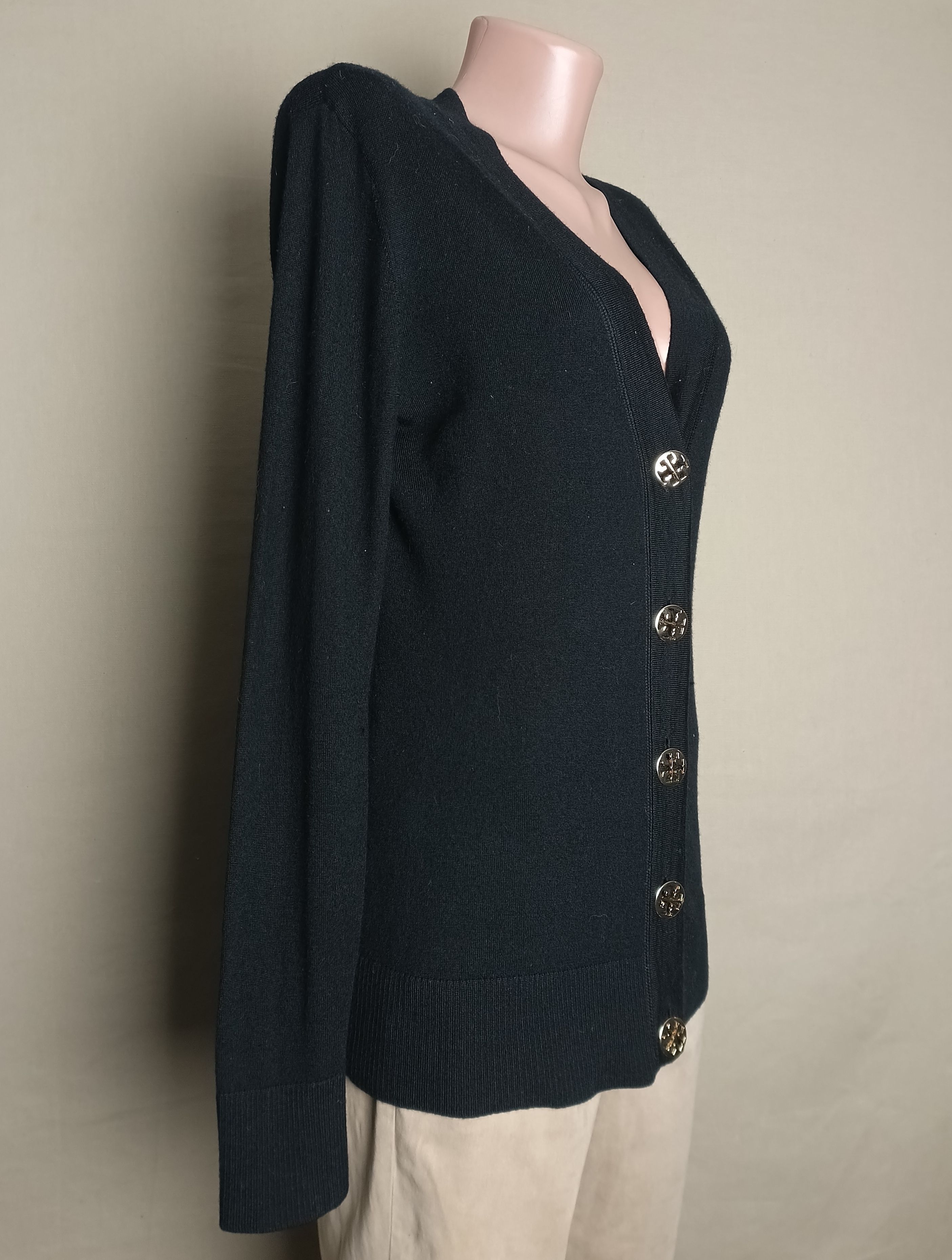 Tory Burch TORY BURCH Black Logo Button Merino Wool V-Neck Cardigan M Size M / US 6-8 / IT 42-44 - 5 Thumbnail