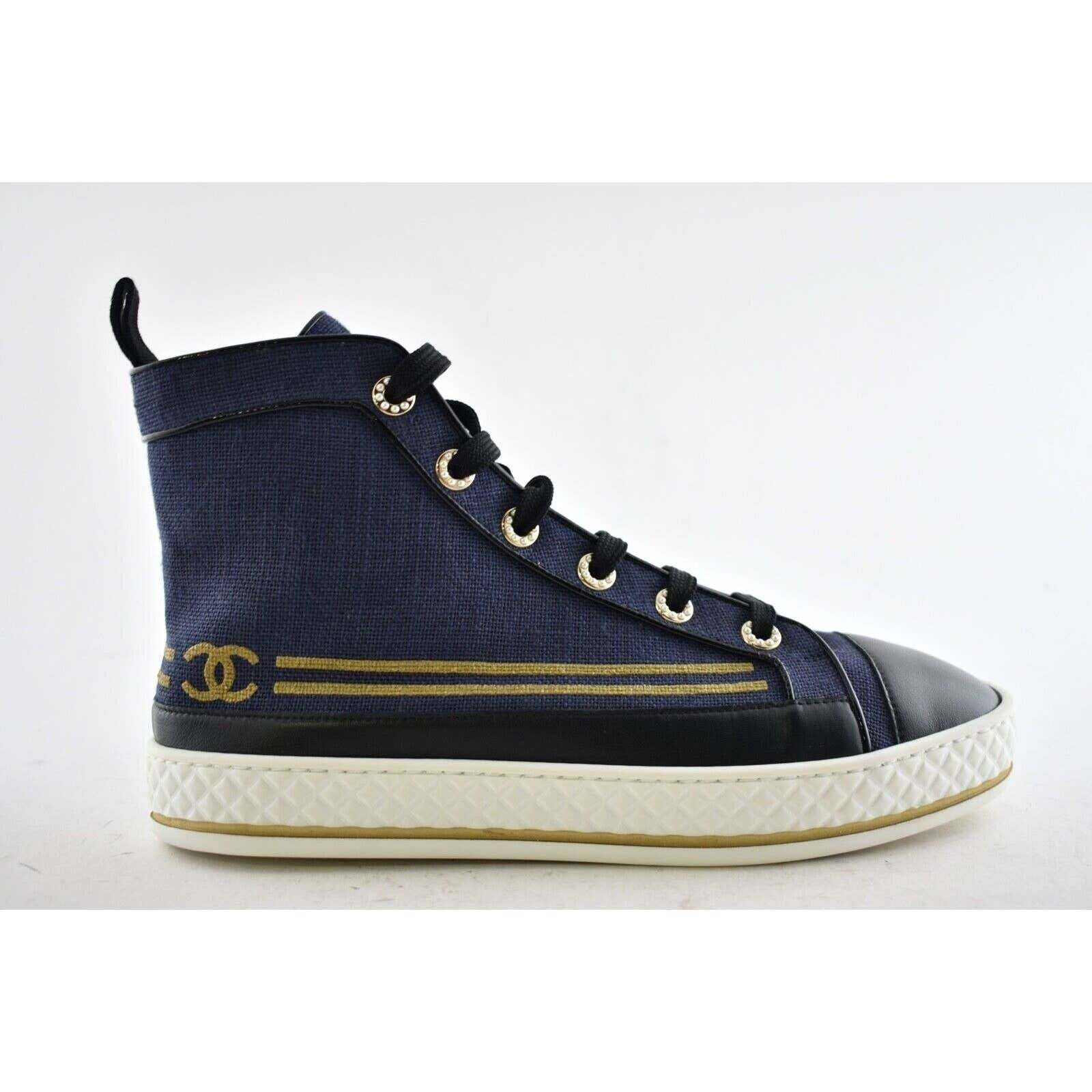 Chanel 19C Denim CC Platform Lace High Top Trainer Sneaker 39.5 Size US 9.5 / IT 39.5 - 2 Thumbnail