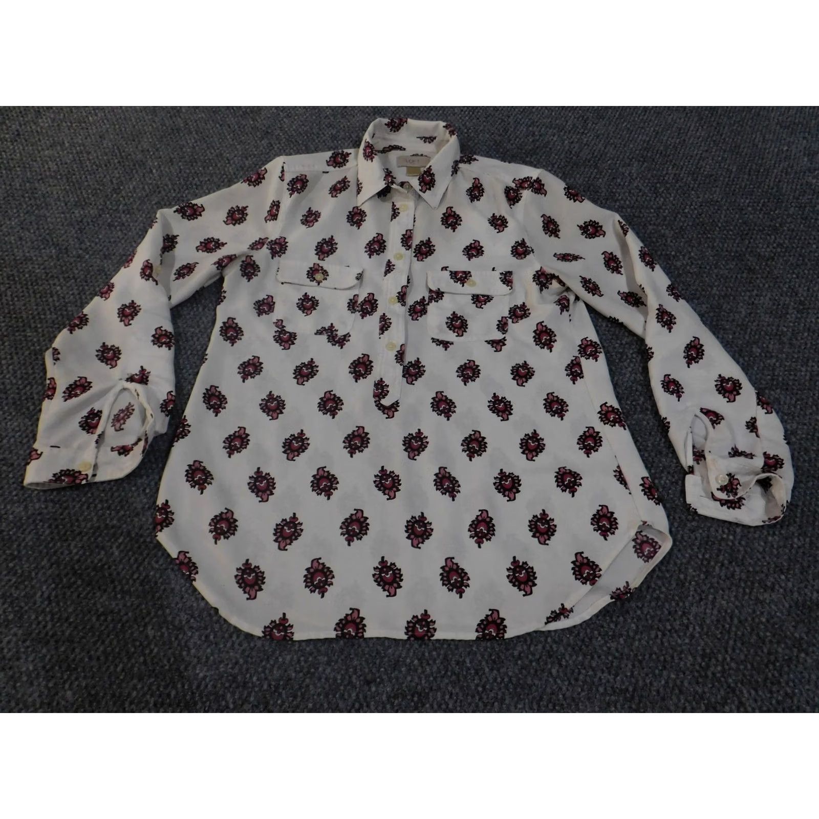 Loft VINTAGE LOFT Outlet Shirt Womens Small White Pink Pattern Long Sleeve Button Blouse Casual Work Top Size S / US 4 / IT 40 - 3 Thumbnail