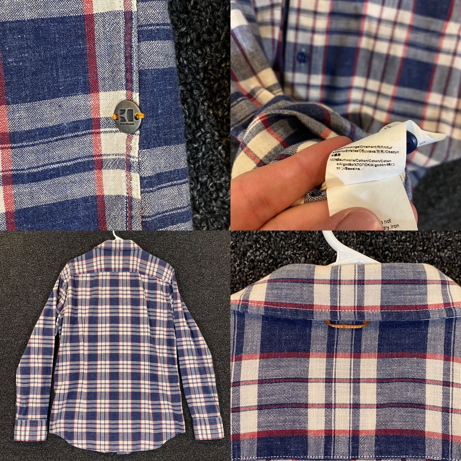 Hugo Boss HUGO BOSS Orange Shirt Mens Large Blue Red Plaid Button Up Pocket Dress Top L/S Size US L / EU 52-54 / 3 - 8 Thumbnail