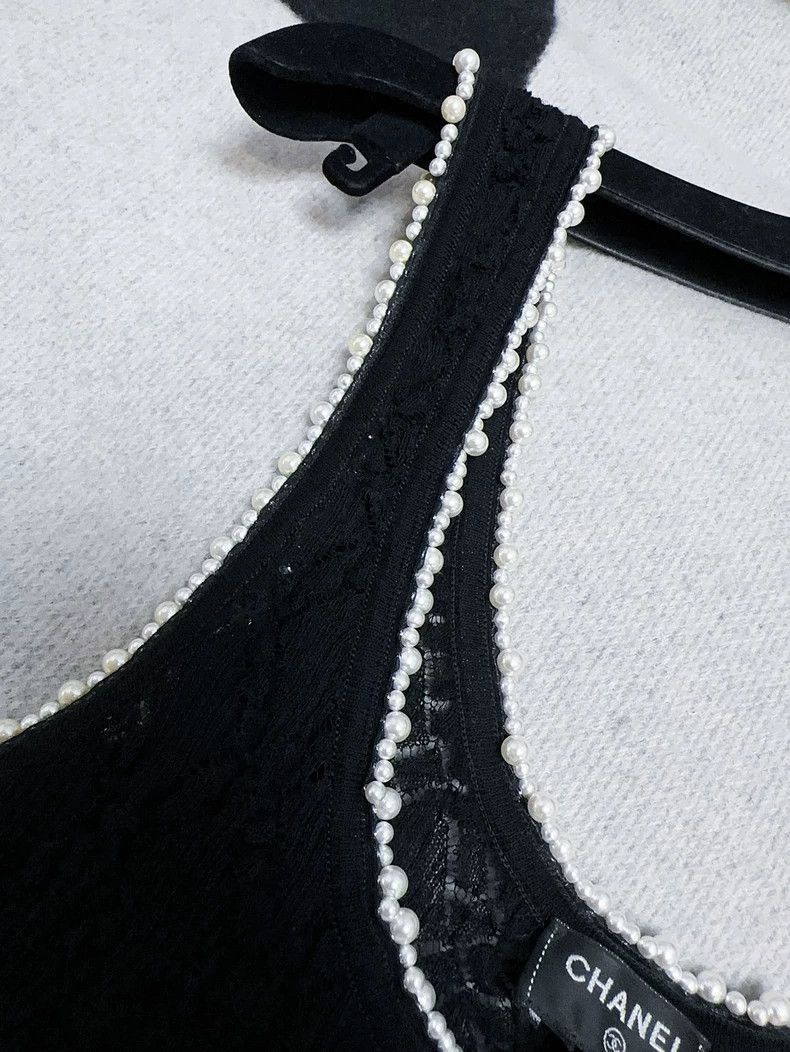 Other Chanel Black Lace Pearl Trim Tank Top Size M / US 6-8 / IT 42-44 - 4 Thumbnail