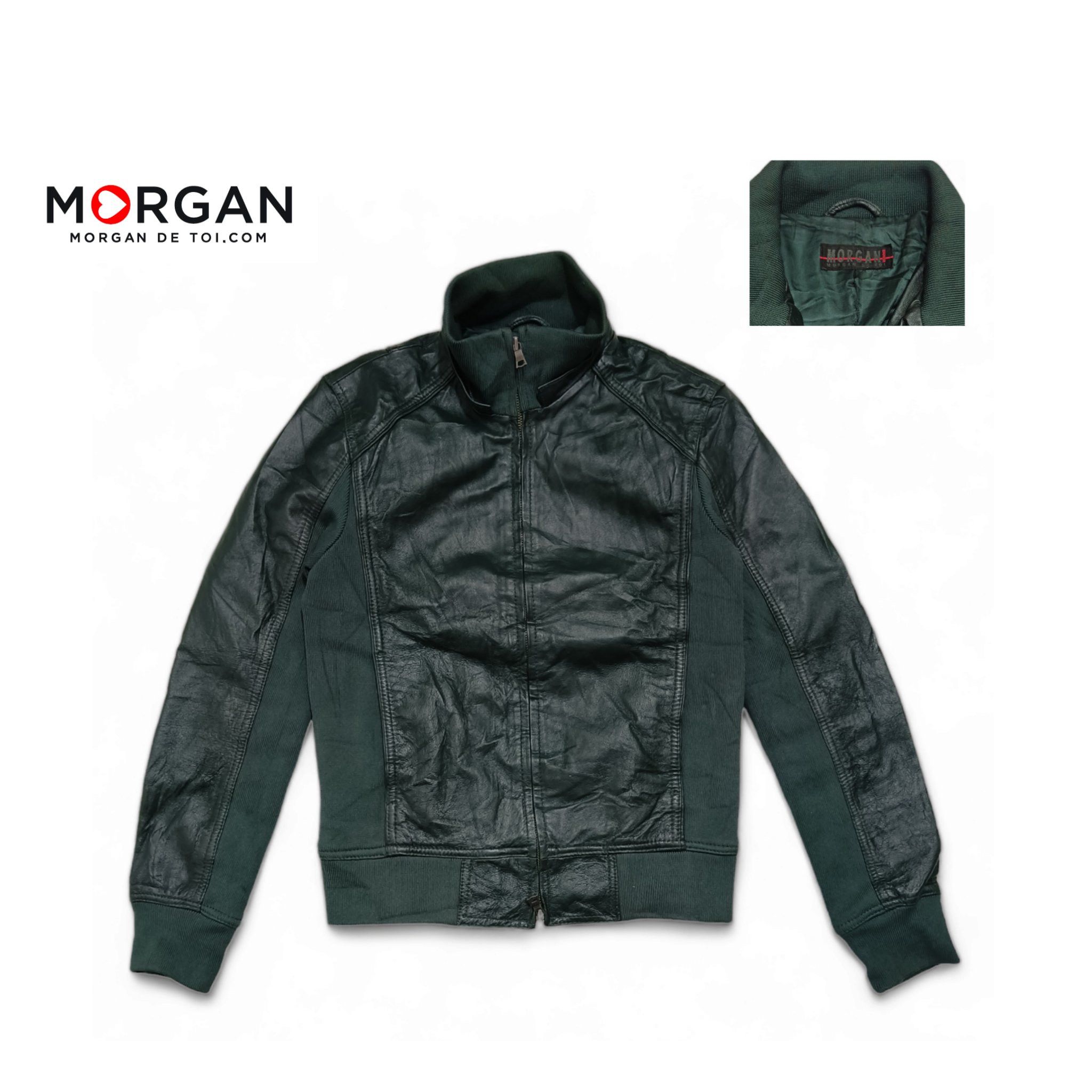 Morgan Homme Vintage Y2K Women's MORGAN DE TOI HOMME Green Leather Jacket Size M / US 6-8 / IT 42-44 - 1 Thumbnail