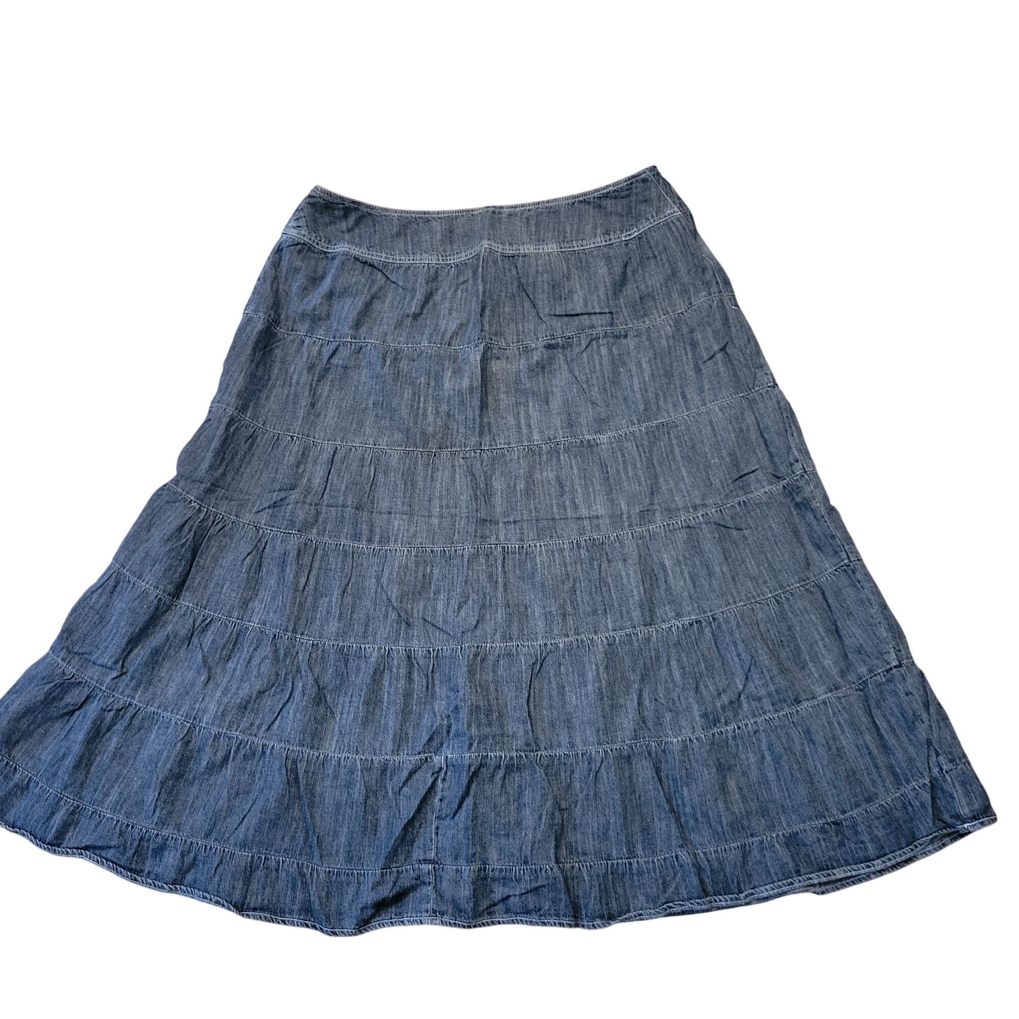 Other Live A Little Tiered Denim Maxi Skirt 16W Lightweight Flowy Size 37" - 1 Thumbnail