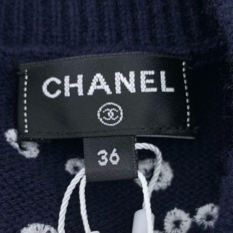 Chanel ChanelDark blue logo digital print embroidered cashmere sho Size XXS / US 00 / IT 34 - 6 Thumbnail