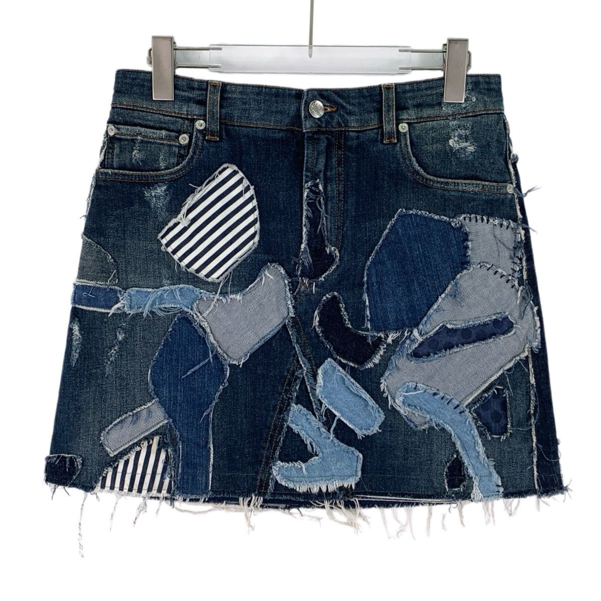 Dolce & Gabbana Dolce&Gabbana Blue Denim Patchwork Casual Mini Skirt K26WX Size 28" / US 6 / IT 42 - 1 Thumbnail