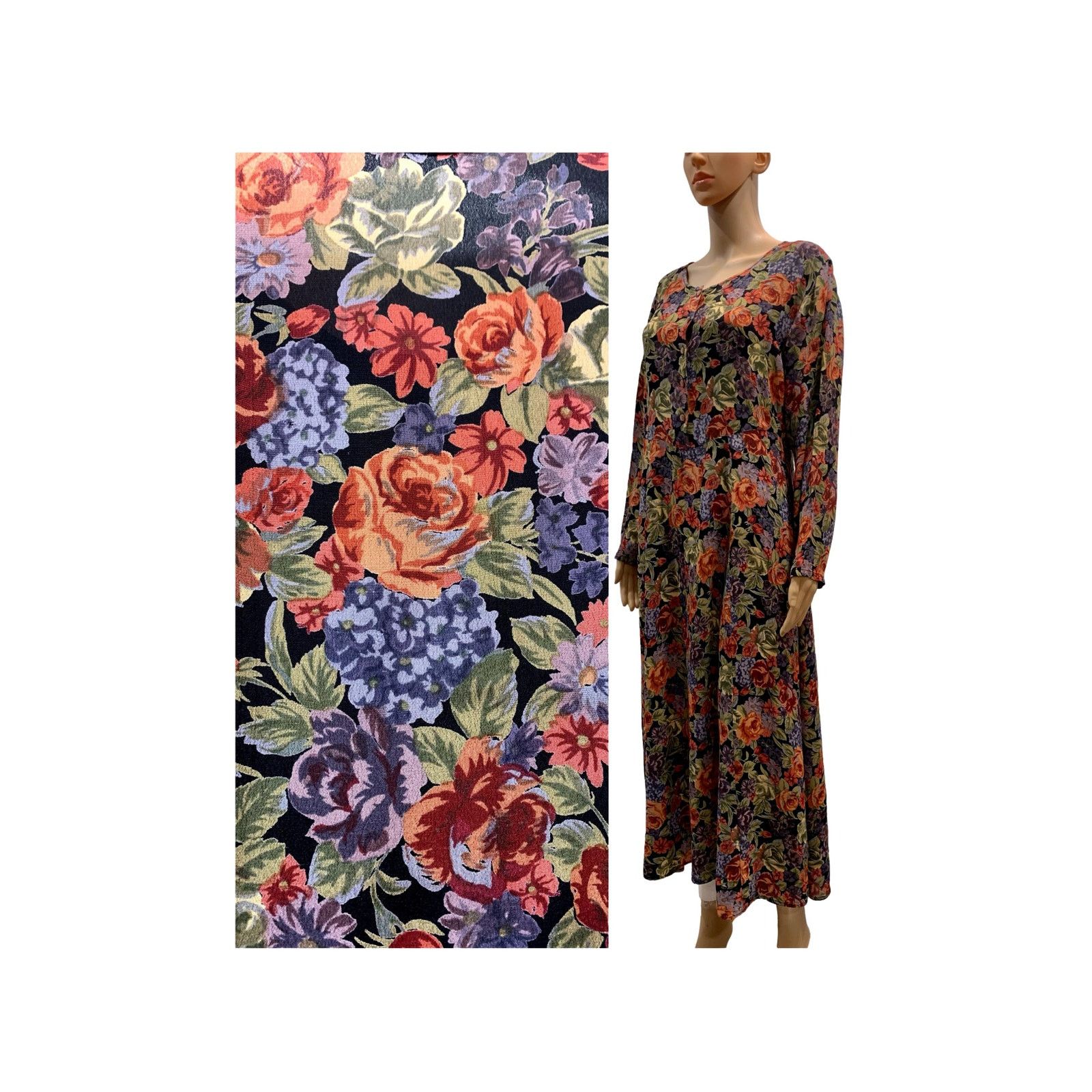 Vintage 90s Bohemian Floral Rayon Midi Dress Size S / US 4 / IT 40 - 11 Thumbnail