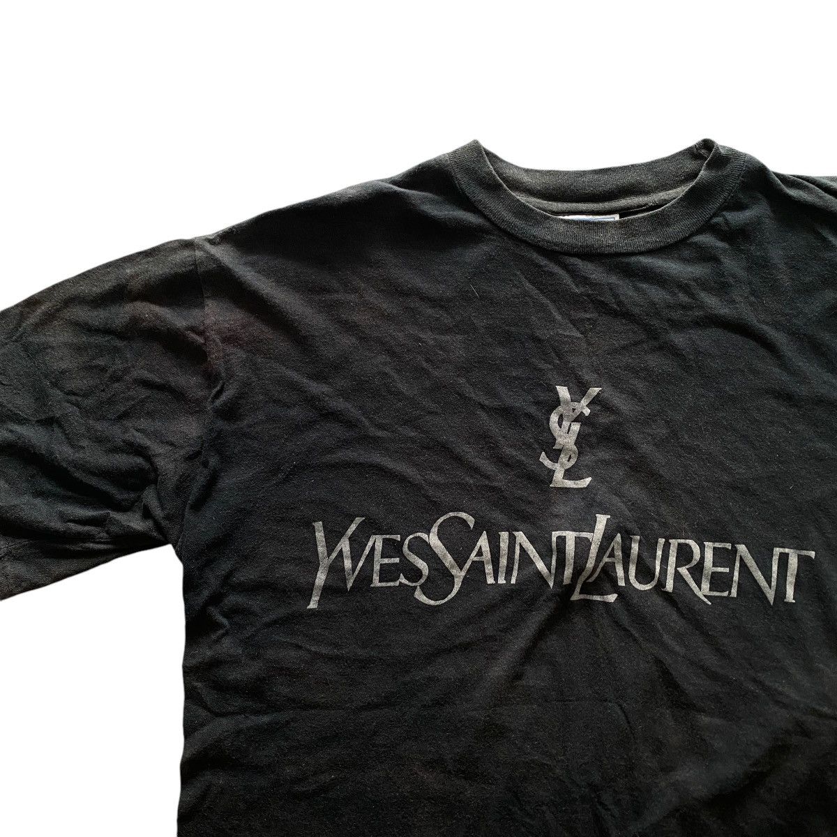 Vintage Vintage Yves Saint Laurent Fadded Spellout Tshirt Size US M / EU 48-50 / 2 - 2 Thumbnail