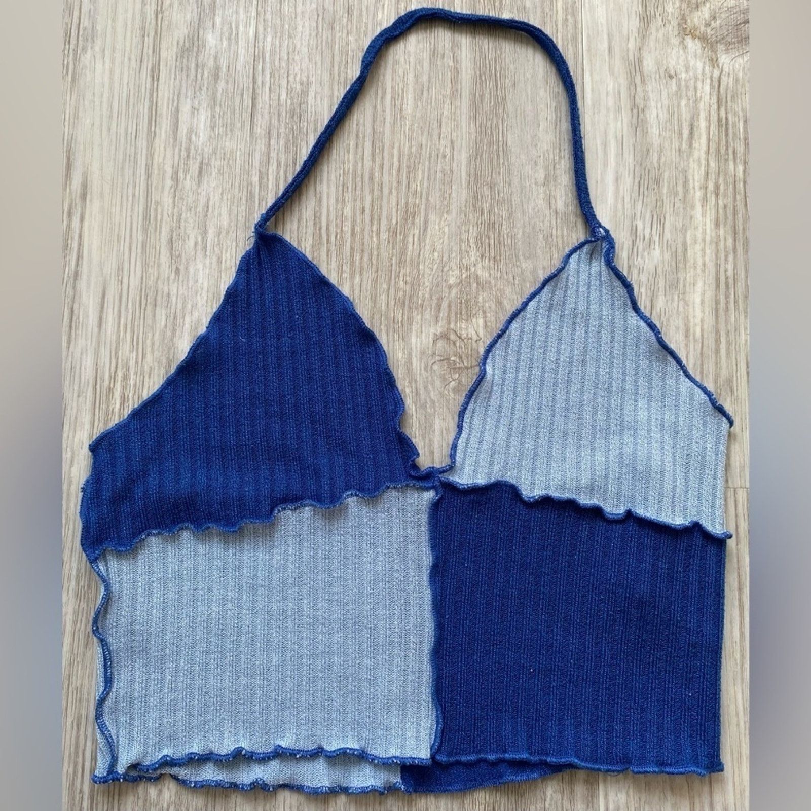Shein SHEIN | Blue Color Block Bralette Halter Crop Top | Small Size S / US 4 / IT 40 - 1 Thumbnail