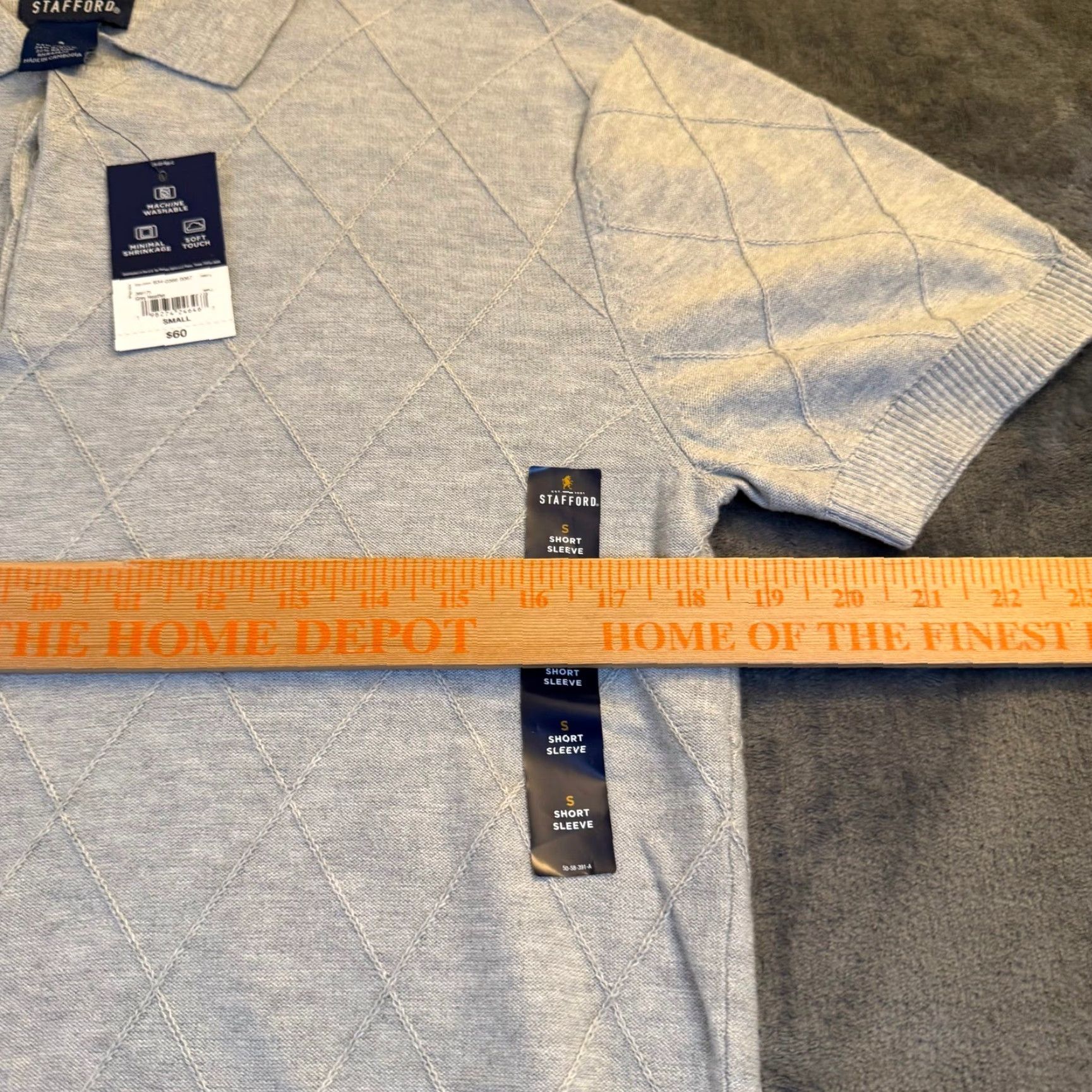Stafford Stafford Polo Shirt Short Sleeve Argyle/Diamond Knit Mens Size S NWT Gray Acrylic Blend 54% Cotton 24% Acrylic 22% Rayon Size US S / EU 44-46 / 1 - 7 Thumbnail