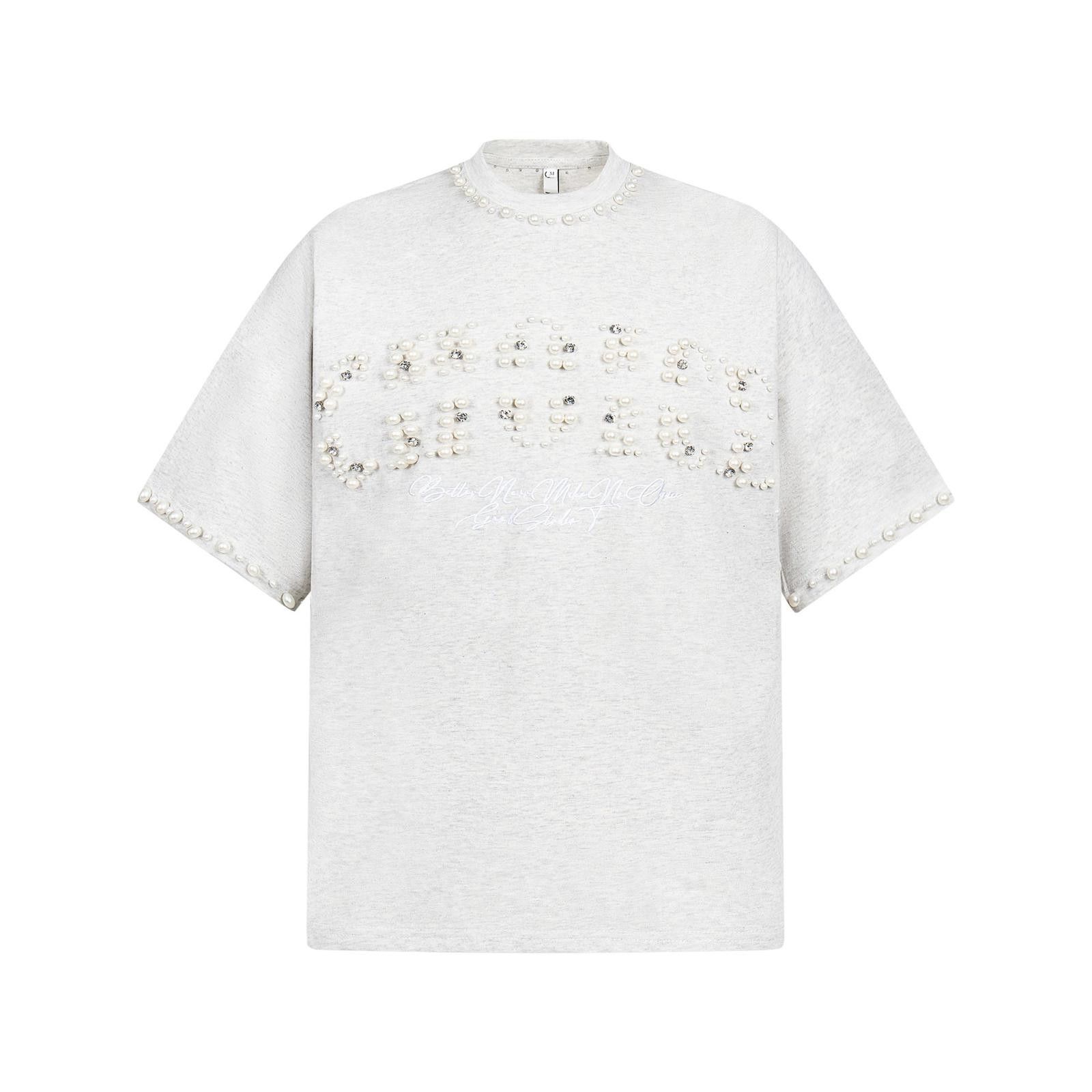 Designer Pearl and Rhinestone Embellished Statement Tee Size US M / EU 48-50 / 2 - 6 Thumbnail