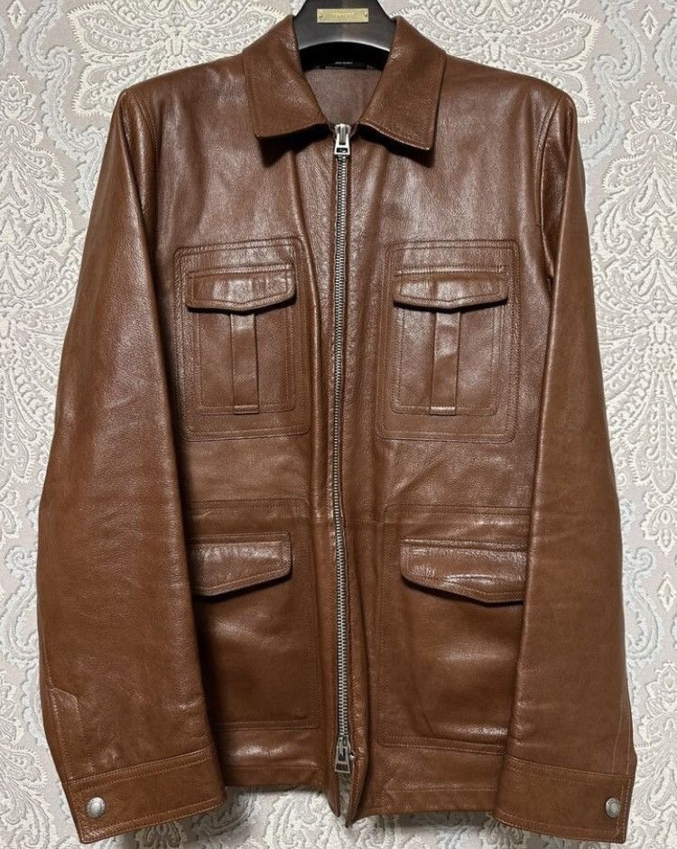 image of Tom Ford Leather Goatskin Pocket Detail Jacket in Brown, Men's (Size XL)