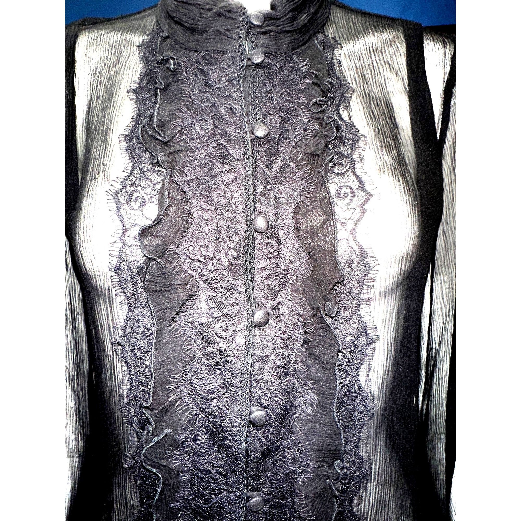Chicos Vintage All Silk Blouse by Chicos Size 1 Black Sheer Lace Ch Size S / US 4 / IT 40 - 8 Thumbnail