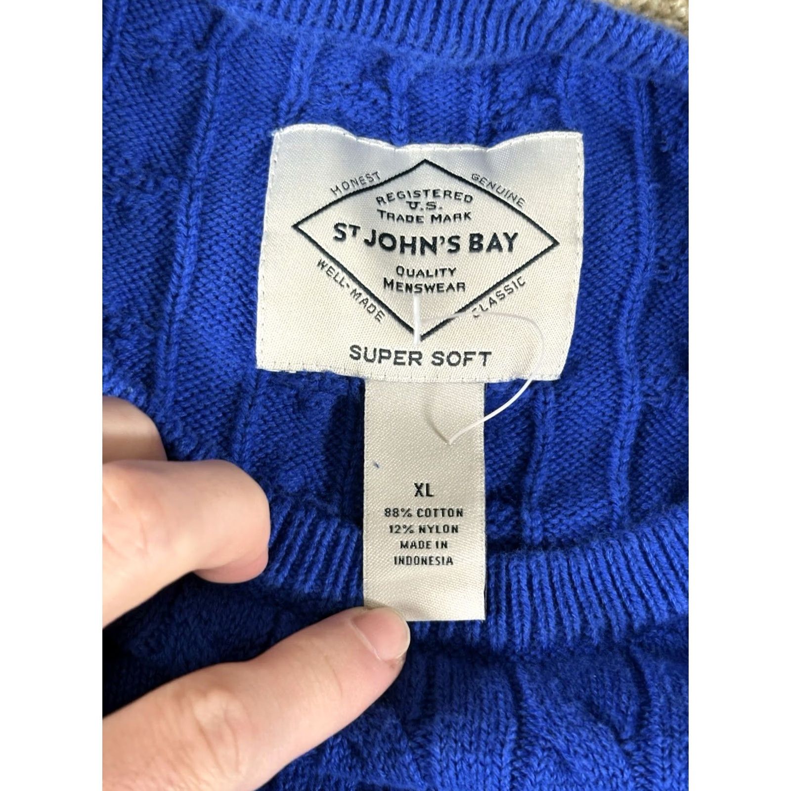 Vintage St. John's Bay Sweater Mens XL Blue Cable Knit Crewneck Pullover Size US XL / EU 56 / 4 - 4 Thumbnail