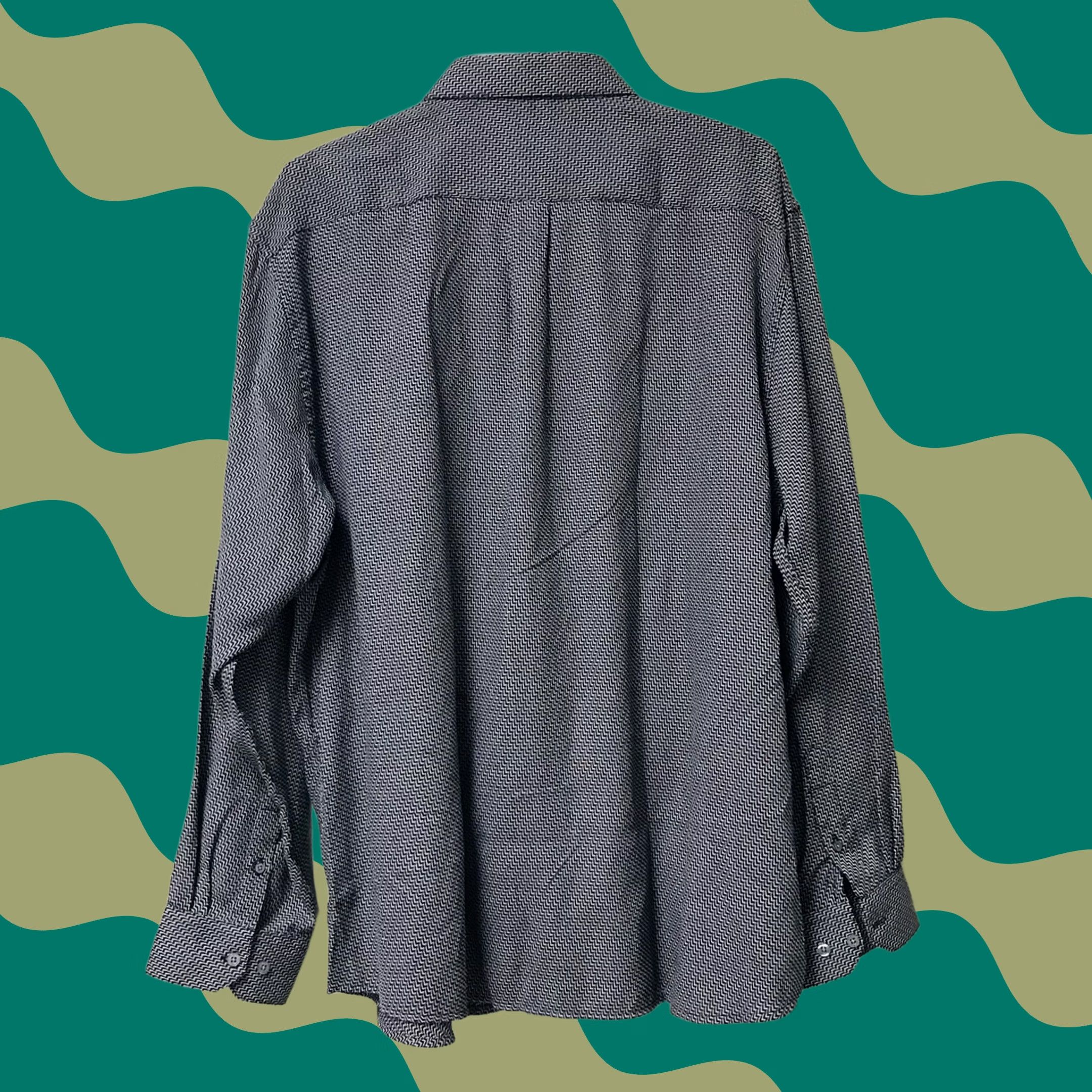 Vintage F/X Fusion Men Button-Up Shirt Wavy Woven Long Sleeve Black / White 2XL Chest Pocket Wrinkle Resistant Size US XXL / EU 58 / 5 - 1 Thumbnail