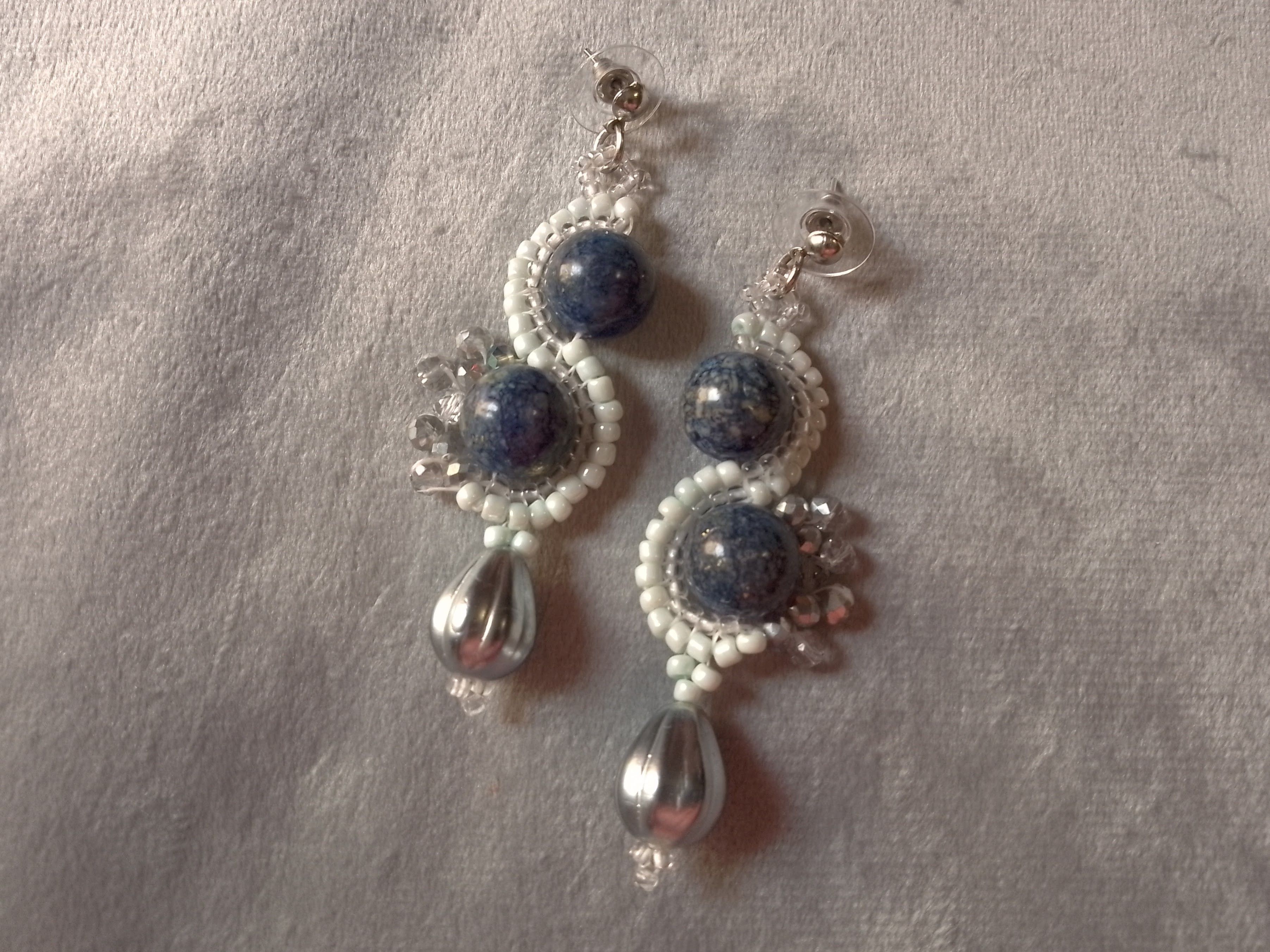 Handmade Earrings with Lapis lazuli gemstones and resin teardrop Size ONE SIZE - 1 Thumbnail