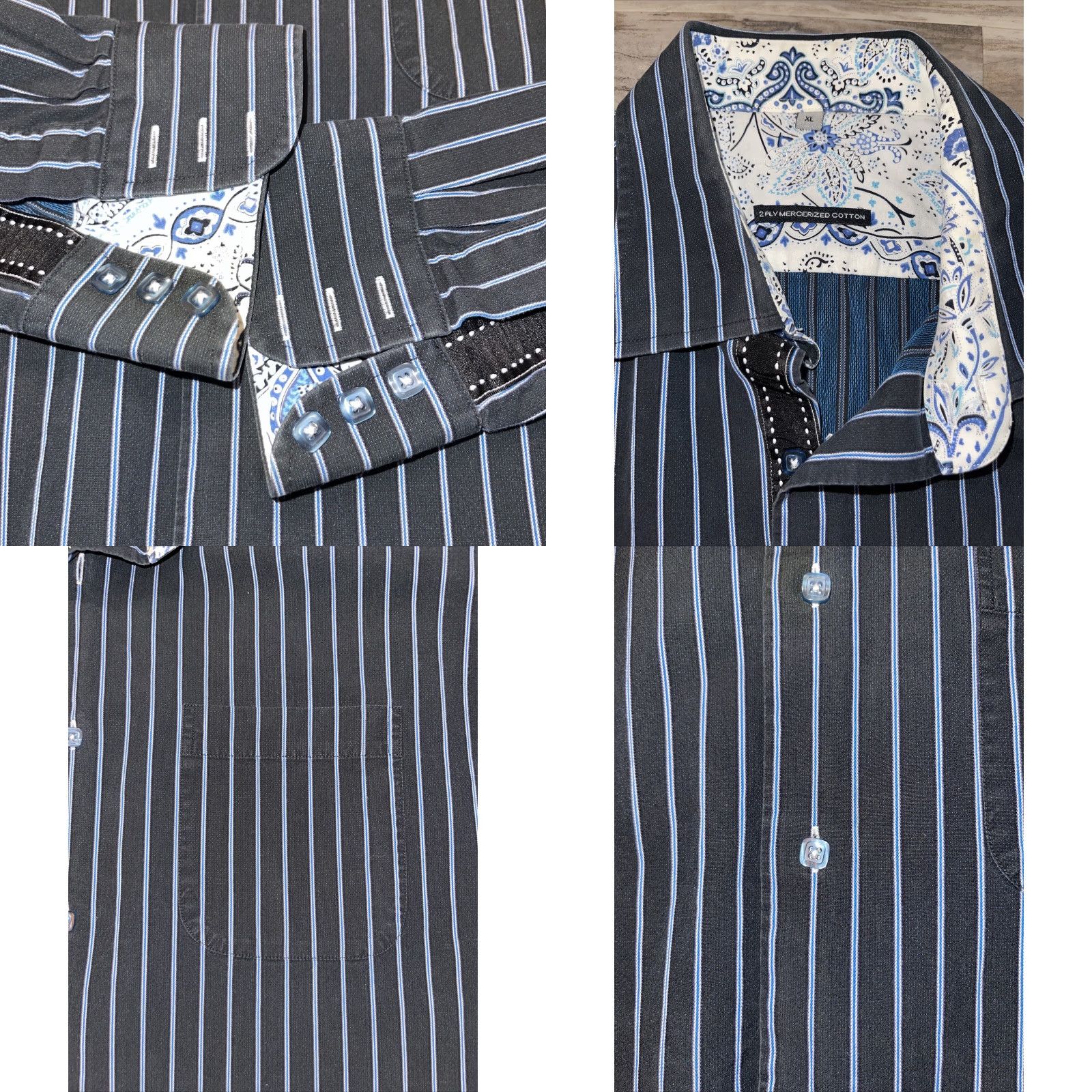 Luchiano Visconti VINTAGE Luchiano Visconti Dress Shirt Men’s XL Blue Striped French Cuff Cotton Shirt Size 46R - 8 Thumbnail