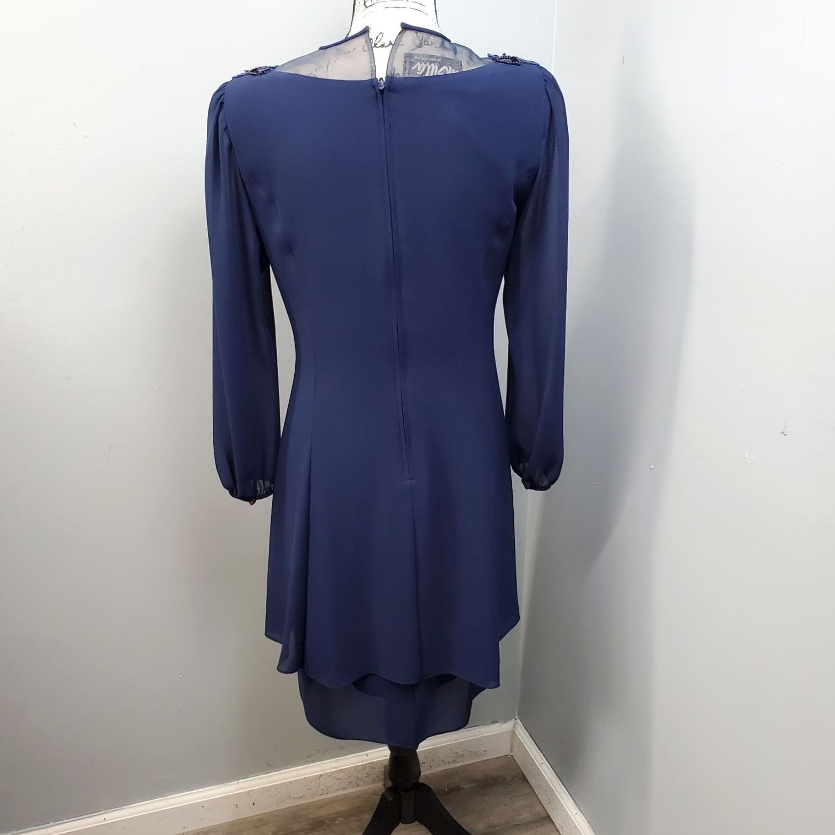 Vintage Ursula Dress Womens 6P Navy Beaded Embellished Shoulder Pads Back Zip Midi Dress Size M / US 6-8 / IT 42-44 - 2 Thumbnail