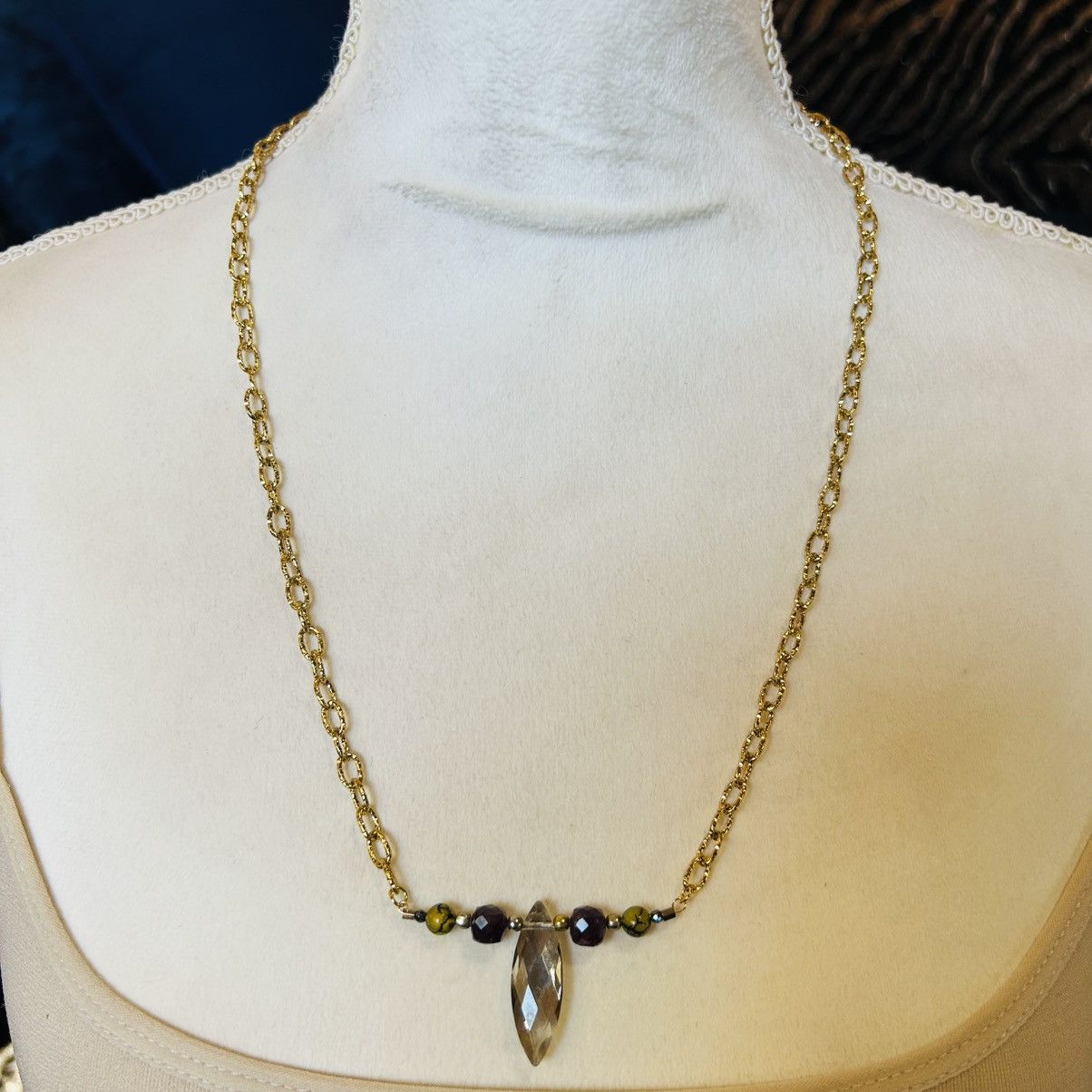 Handmade Handcrafted rutilated quartz glass stone beaded bar necklace Size ONE SIZE - 2 Thumbnail