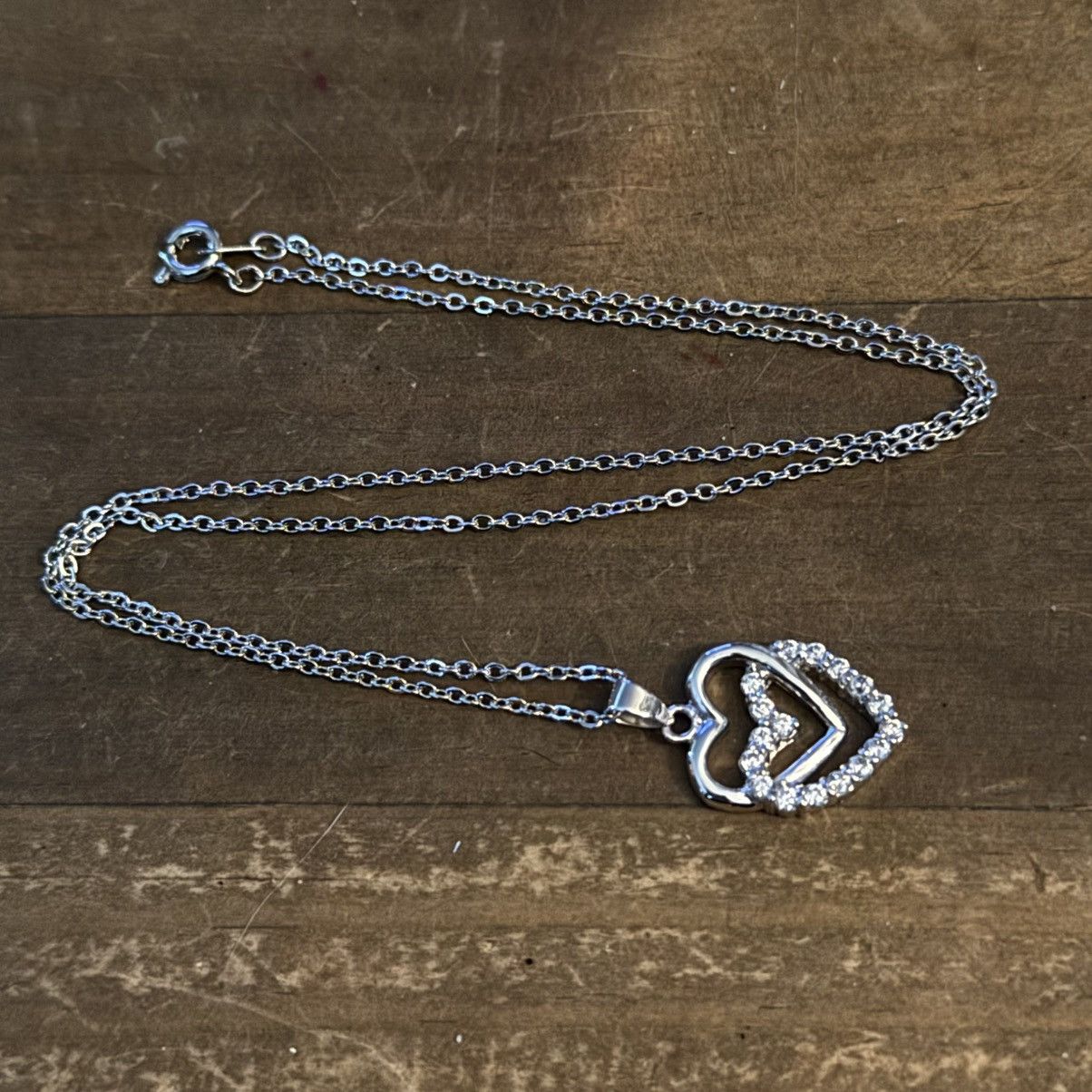 Other Vintage silver cubic zirconia double heart pendant necklace Size ONE SIZE - 5 Thumbnail