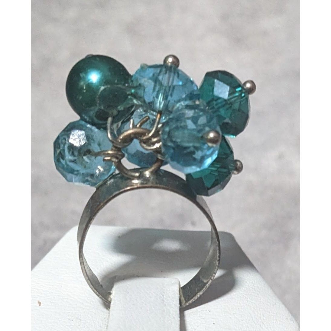 Other Blue Beaded Silver Tone Adjustable Cluster Ring Size 6 Size ONE SIZE - 1 Thumbnail