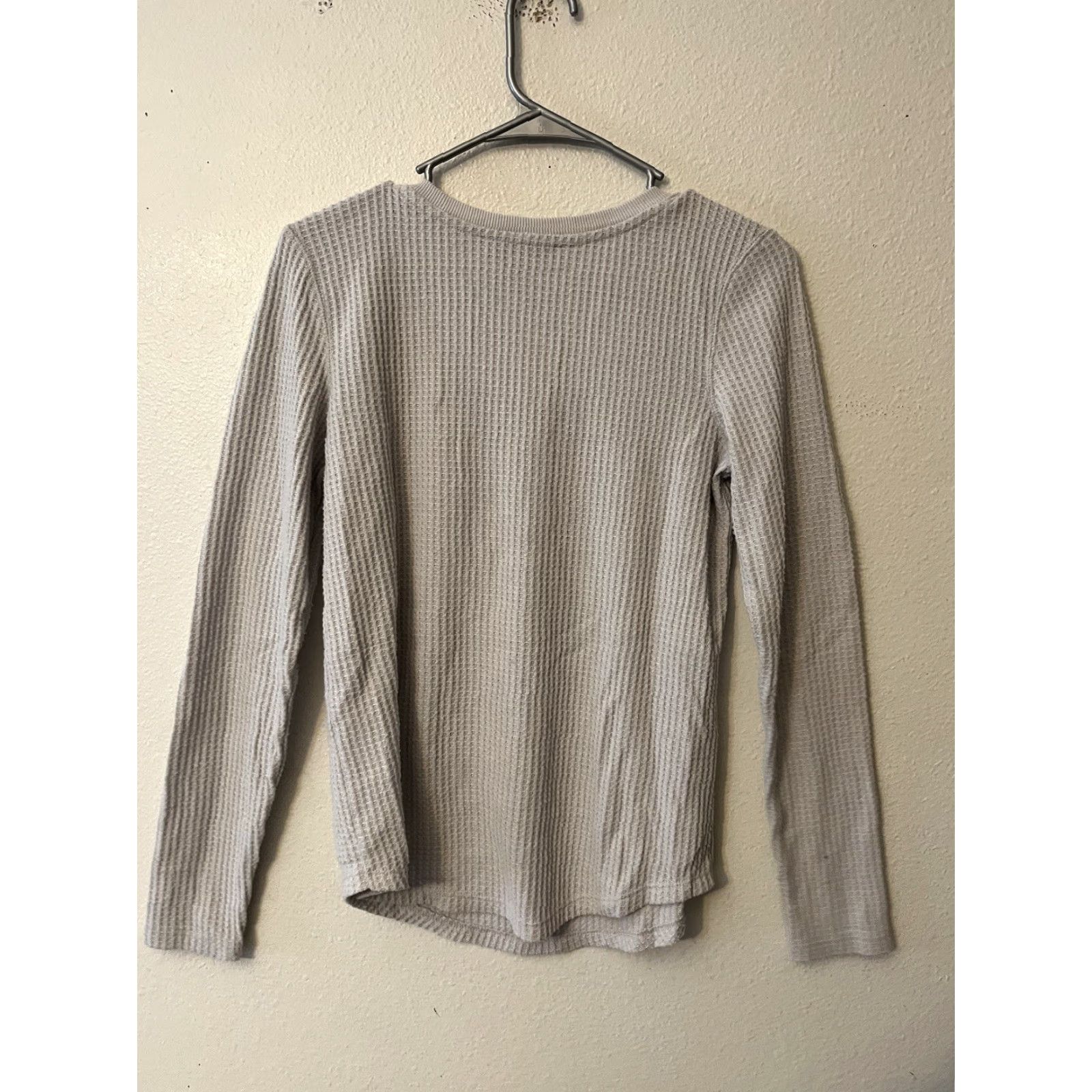 Ann Taylor Ann Taylor LOFT Top Womens S Gray Henley Tunic Waffle Thermal Curve Hem Shirt Long Sleeve Casual Size S / US 4 / IT 40 - 3 Thumbnail