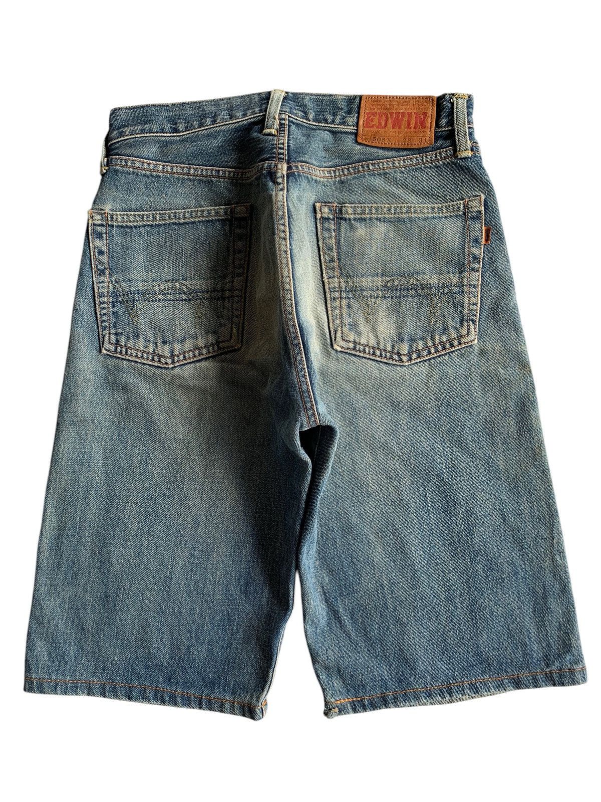 VINTAGE EDWIN 505X SELVEDGE SHORT DISTRESSED DENIM
