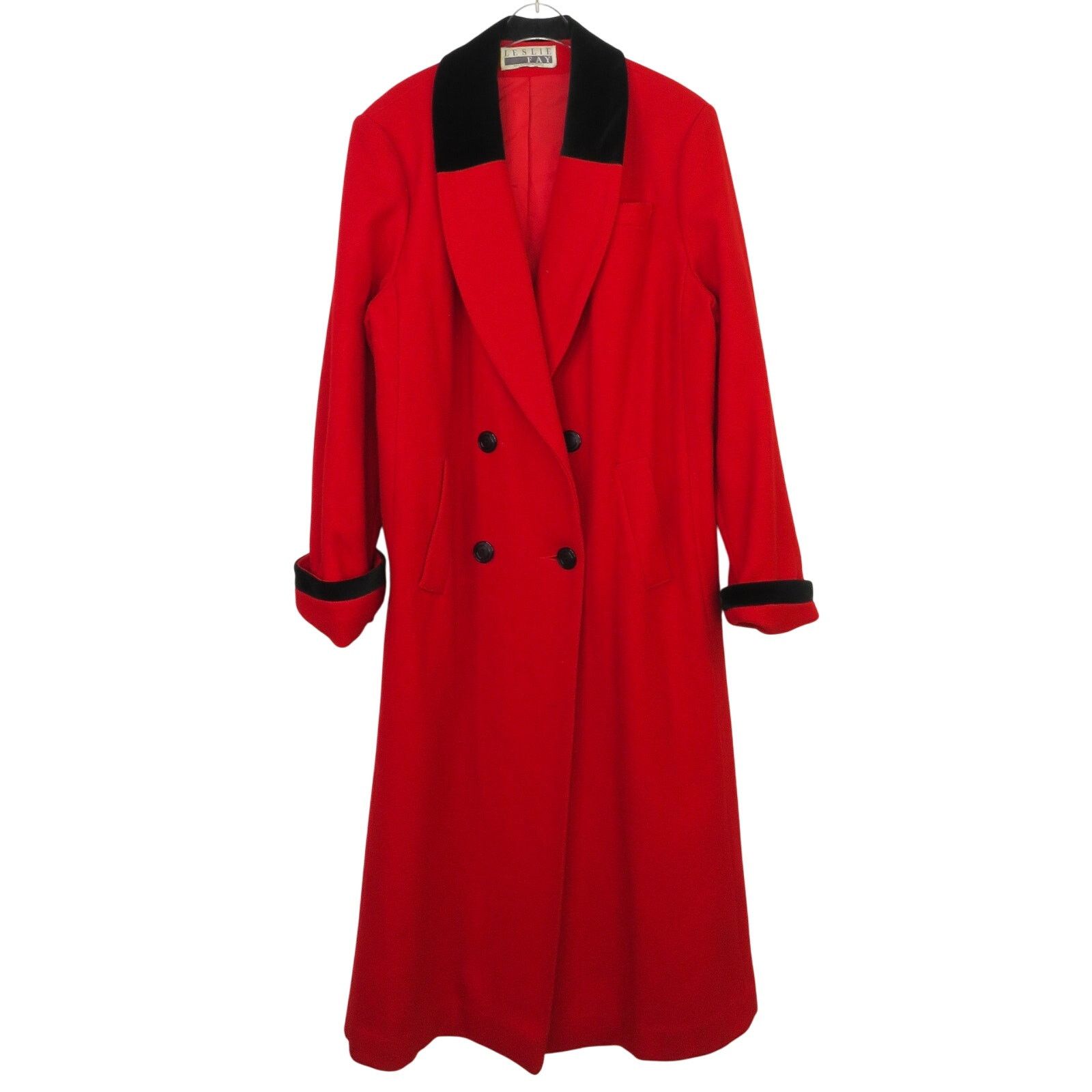 Vintage 90s Leslie Fay Vintage Peacoat Long Red Wool Large Size L / US 10 / IT 46 - 2 Thumbnail